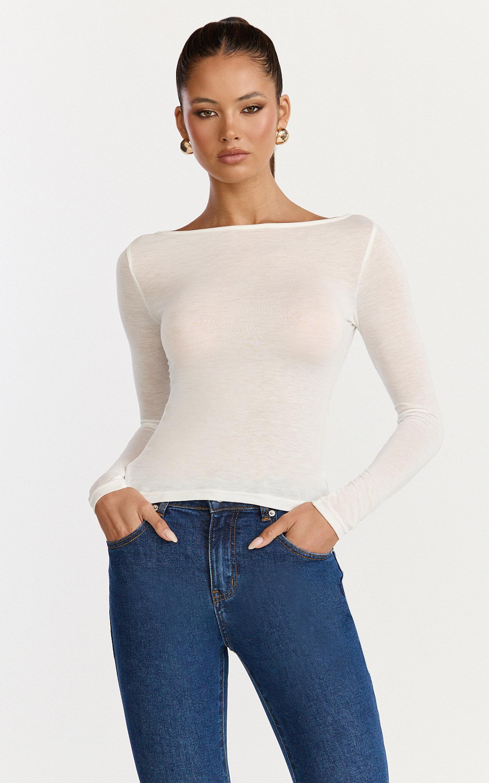 madi top - long sleeve sheer slub jersey top in white