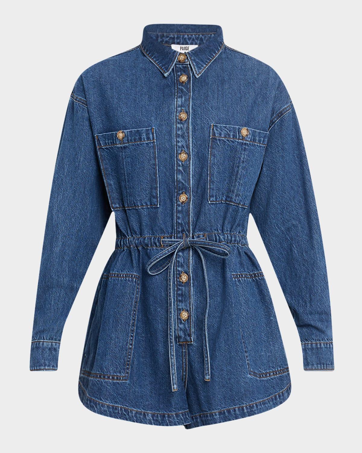 madigan long-sleeve denim romper