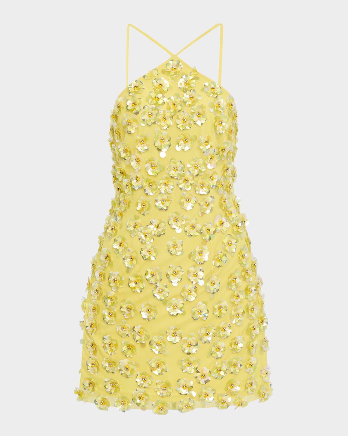 maeve bead & floral sequin halter mini dress
