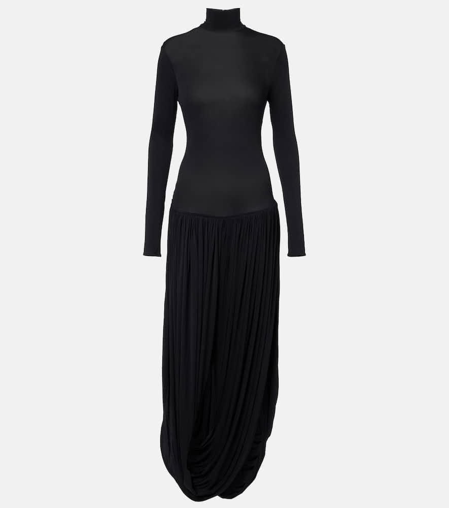magda butrym asymmetric pleated turtleneck maxi dress