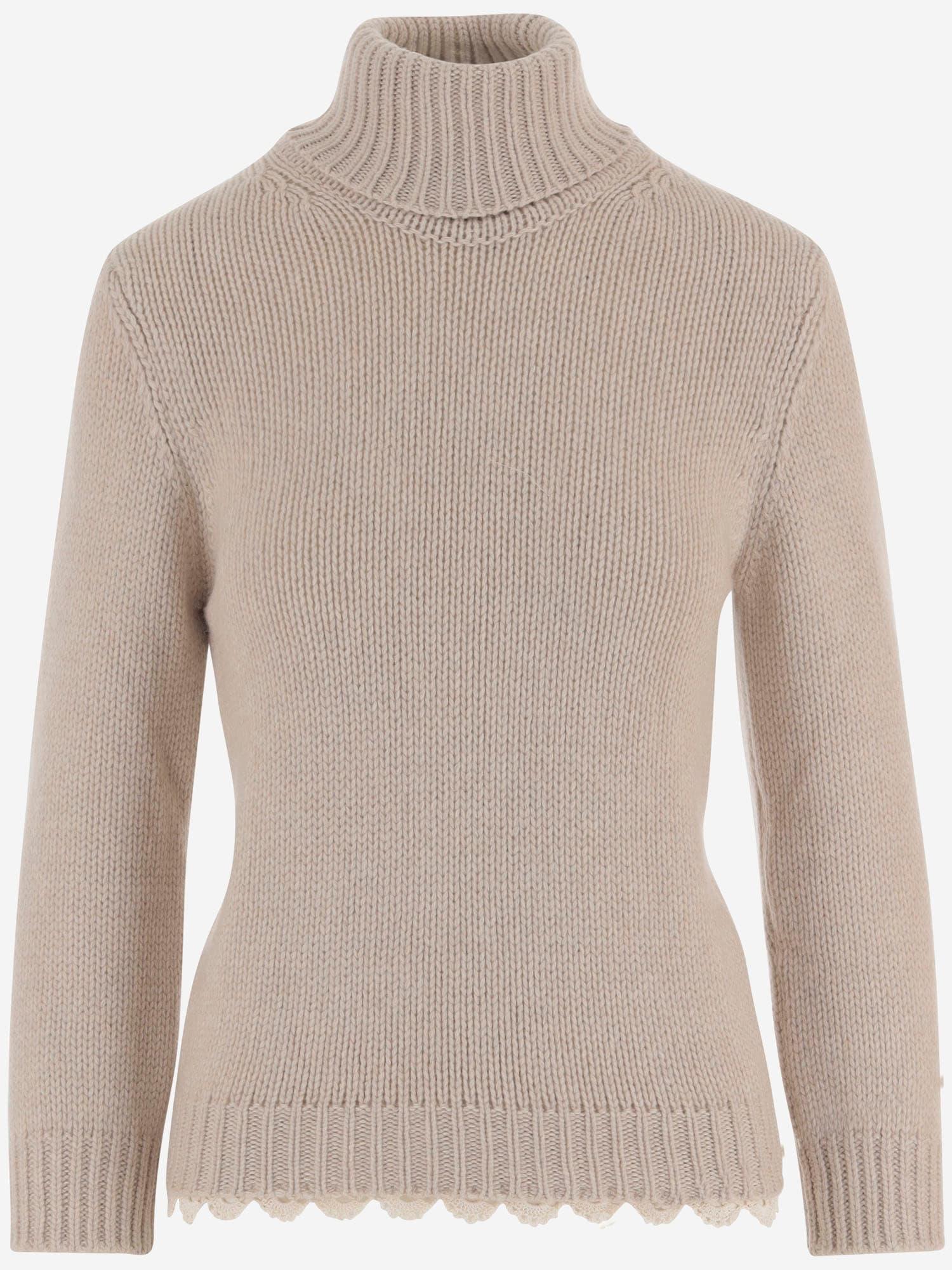 magda butrym cashmere sweater with high neck and wavy hem