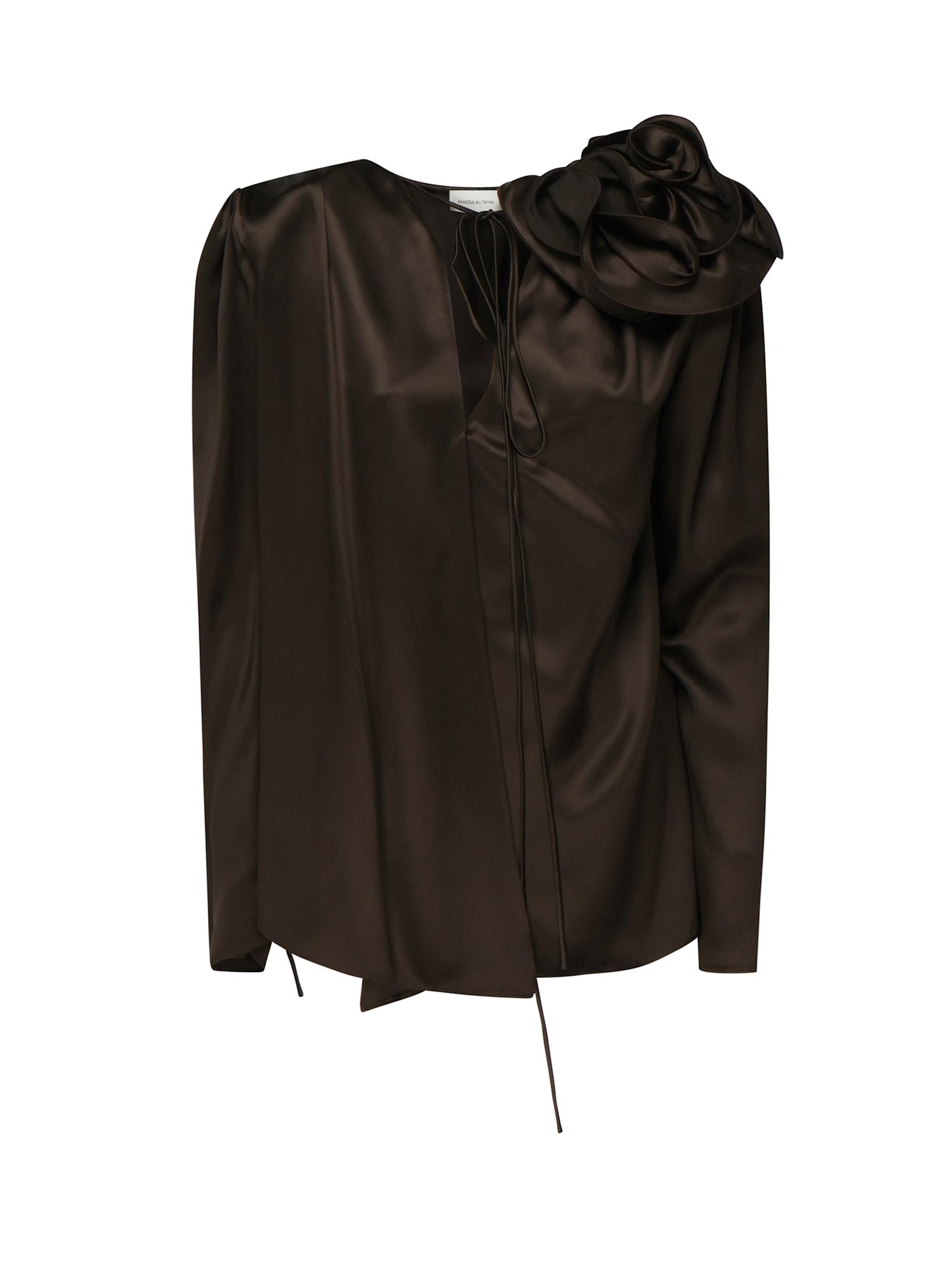 magda butrym classic silk blouse with application