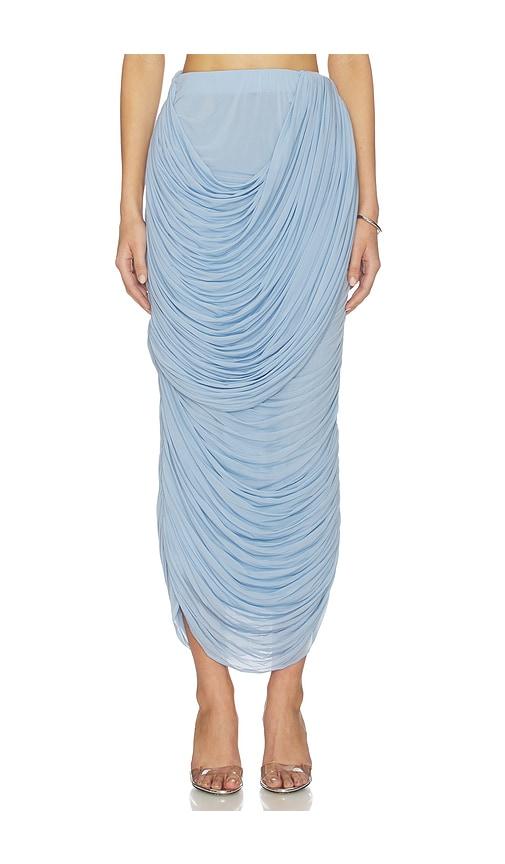 magda butrym draped midi skirt in baby blue.