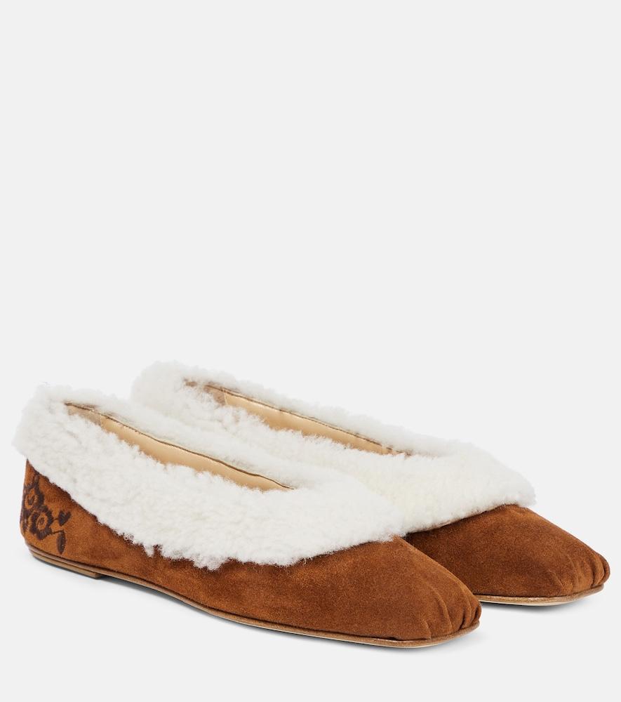 magda butrym embroidered shearling ballet flats