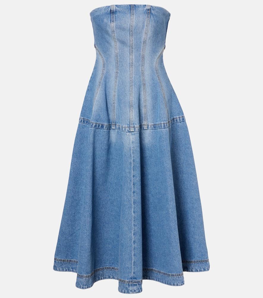 magda butrym flared denim midi dress
