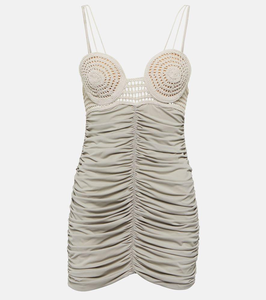 magda butrym ruched crochet and jersey minidress
