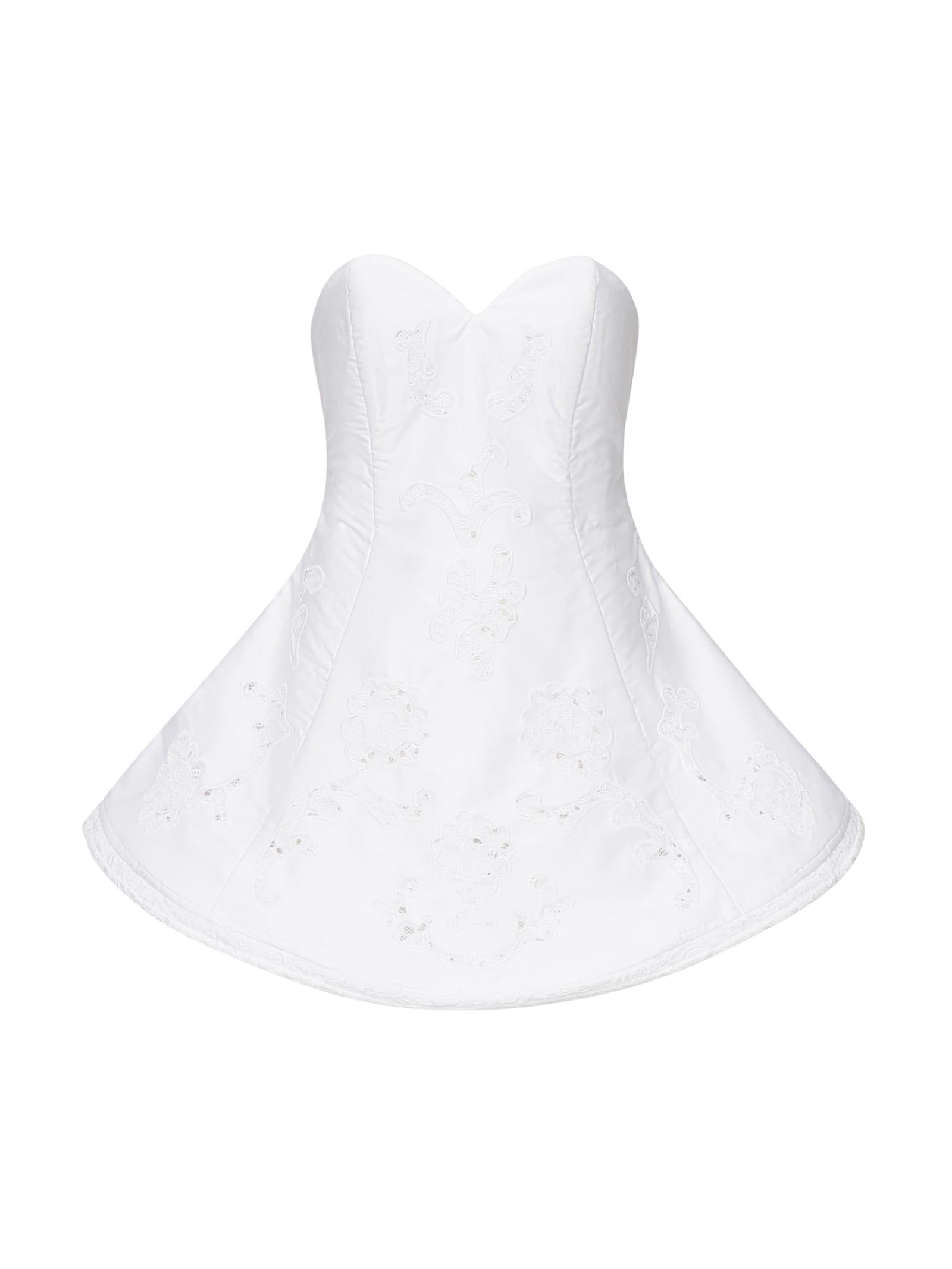 magda butrym strapless mini dress in white lace poplin