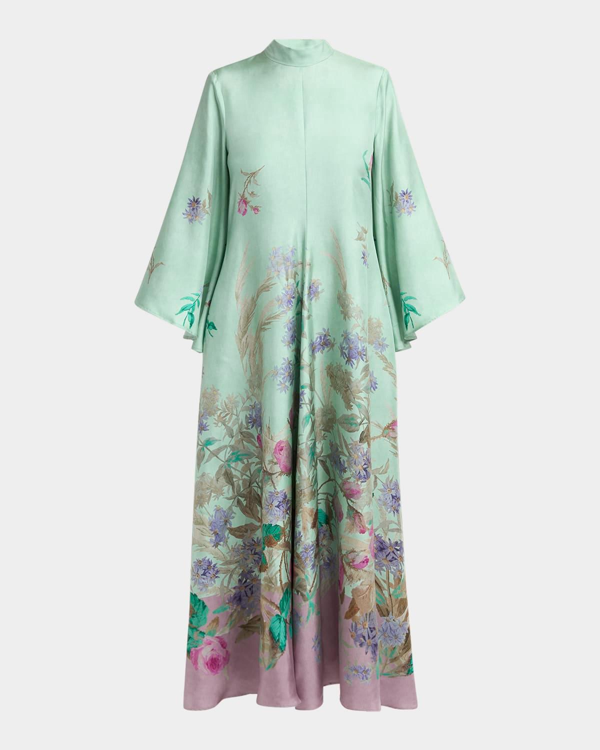 magnifico floral flare-sleeve maxi dress