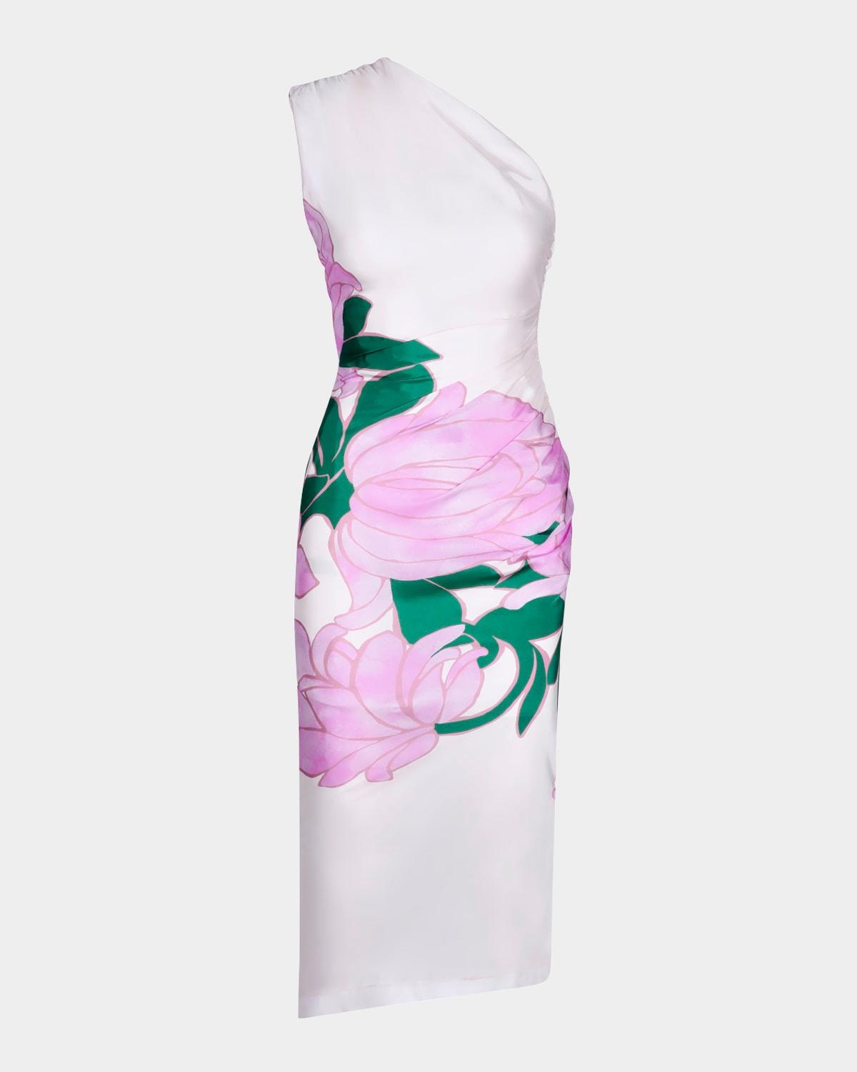 magnolia ruched asymmetric midi dress