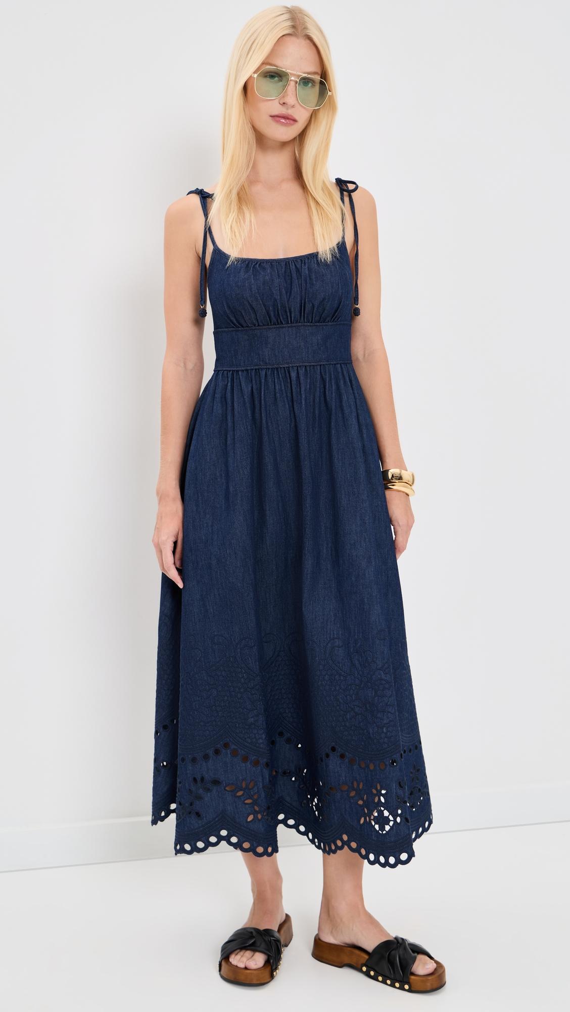 mahon broderie denim midi dress
