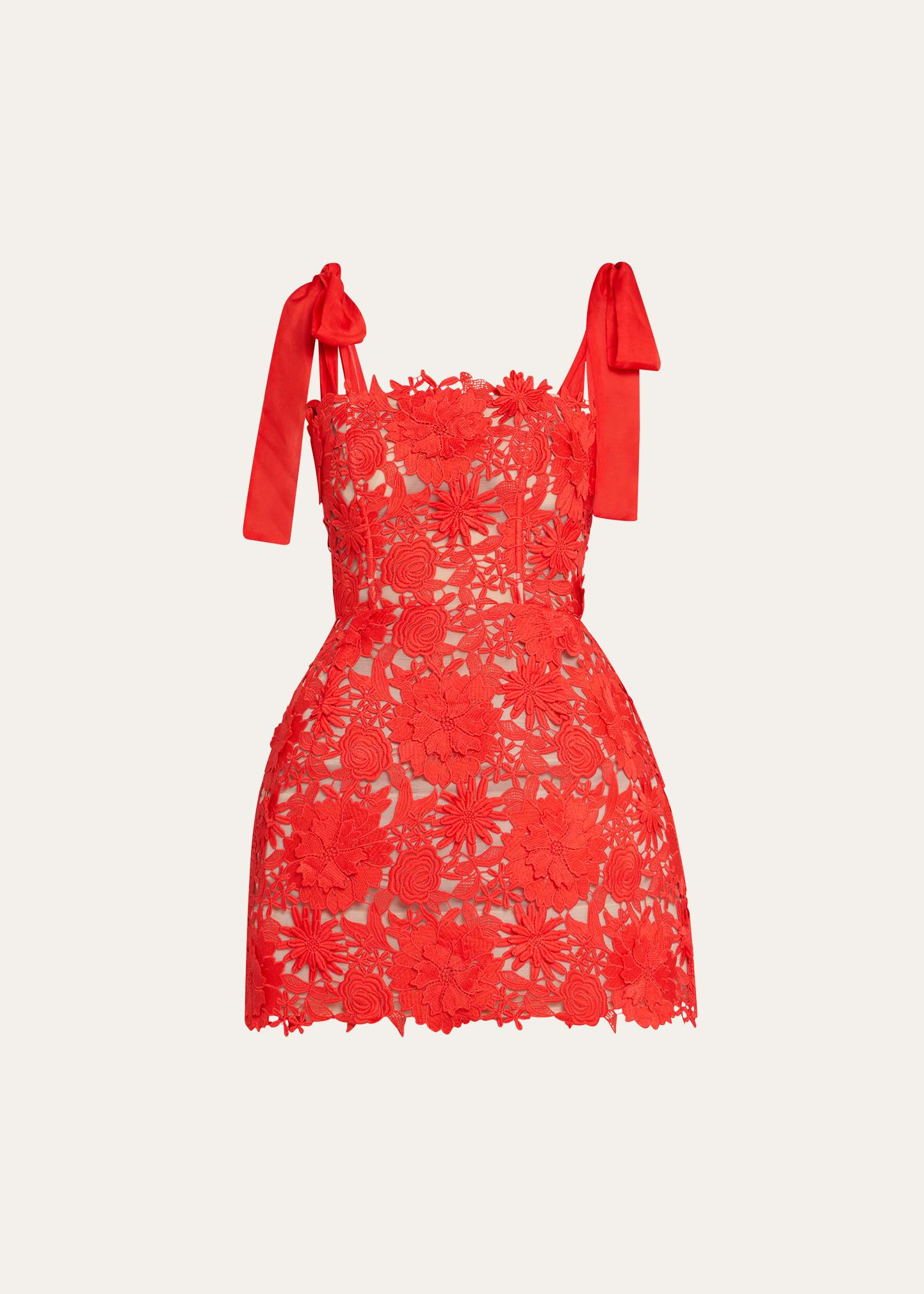 maia square-neck floral lace mini dress