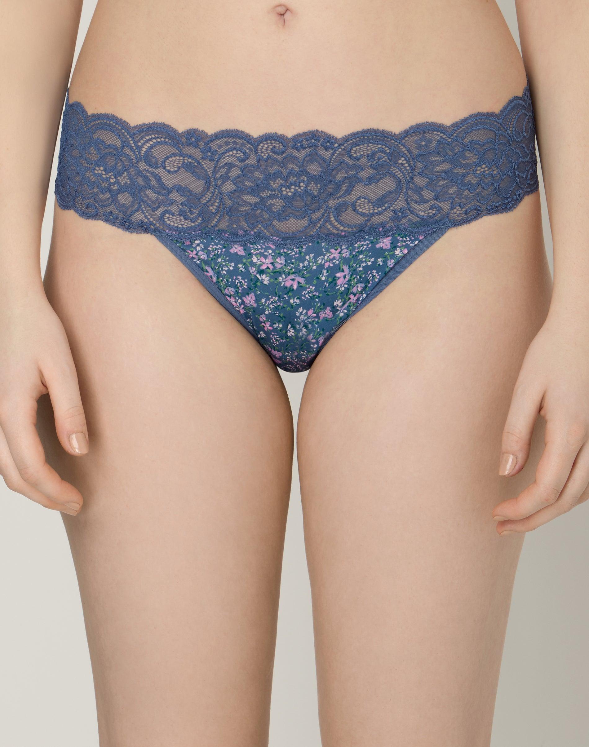 maidenform all-over lace thong dungaree blue ditsy prt 5 women's