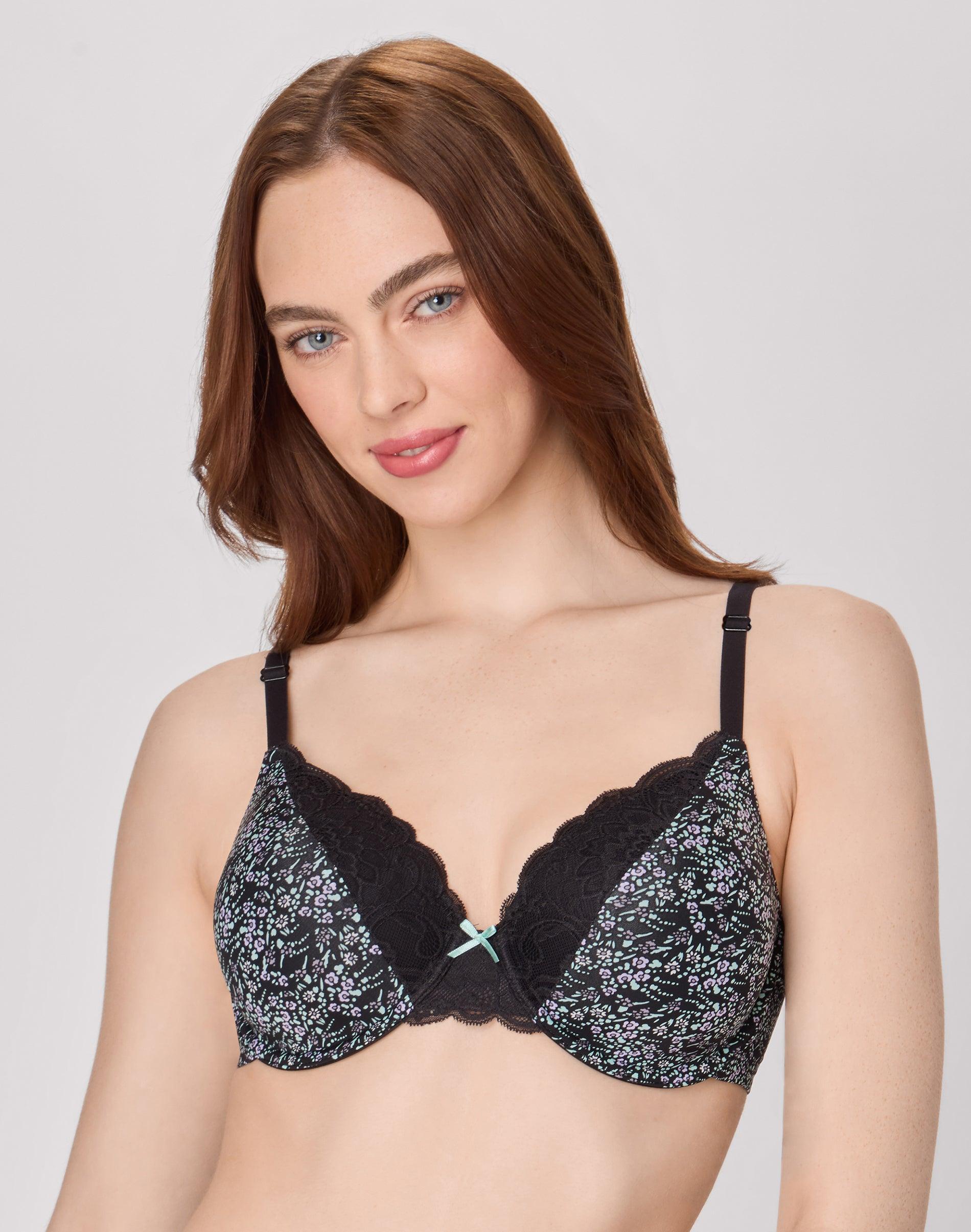 maidenform comfort devotion convertible underwire bra, full coverage black ditsy drama prt 34b women's