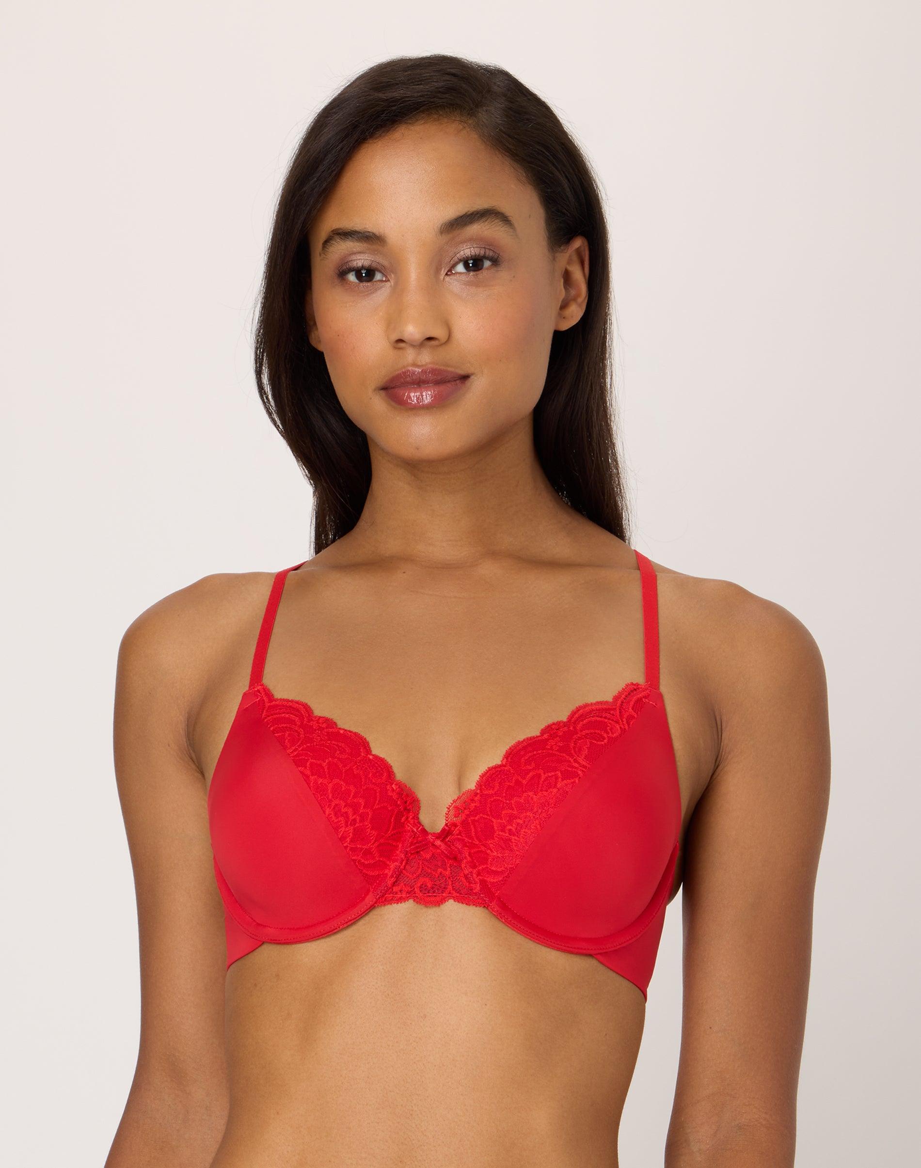 maidenform comfort devotion convertible underwire bra, full coverage holly berry red 34b women's