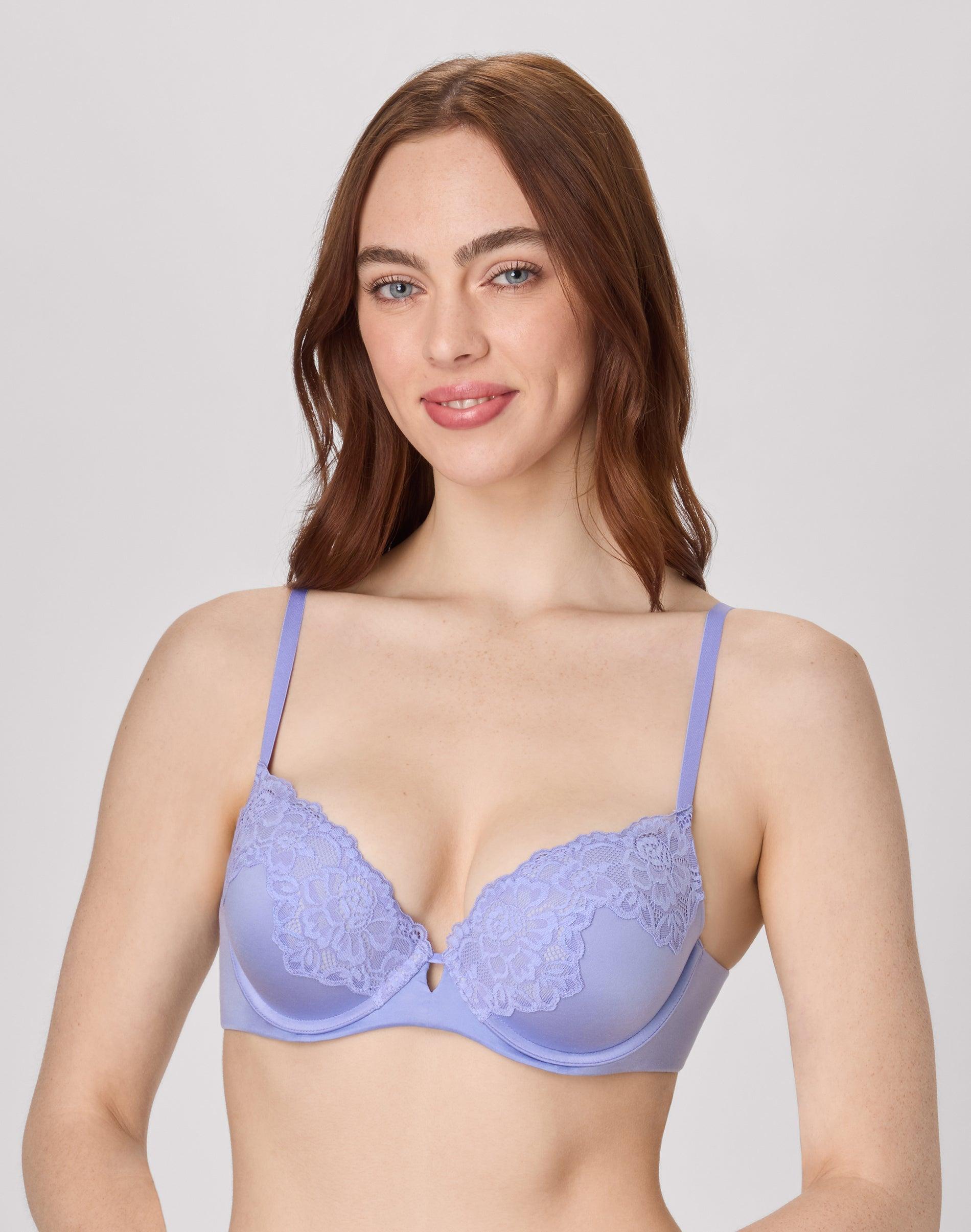 maidenform comfort devotion your lift underwire bra, convertible straps blue beyond w/ lavender moon 34b women's
