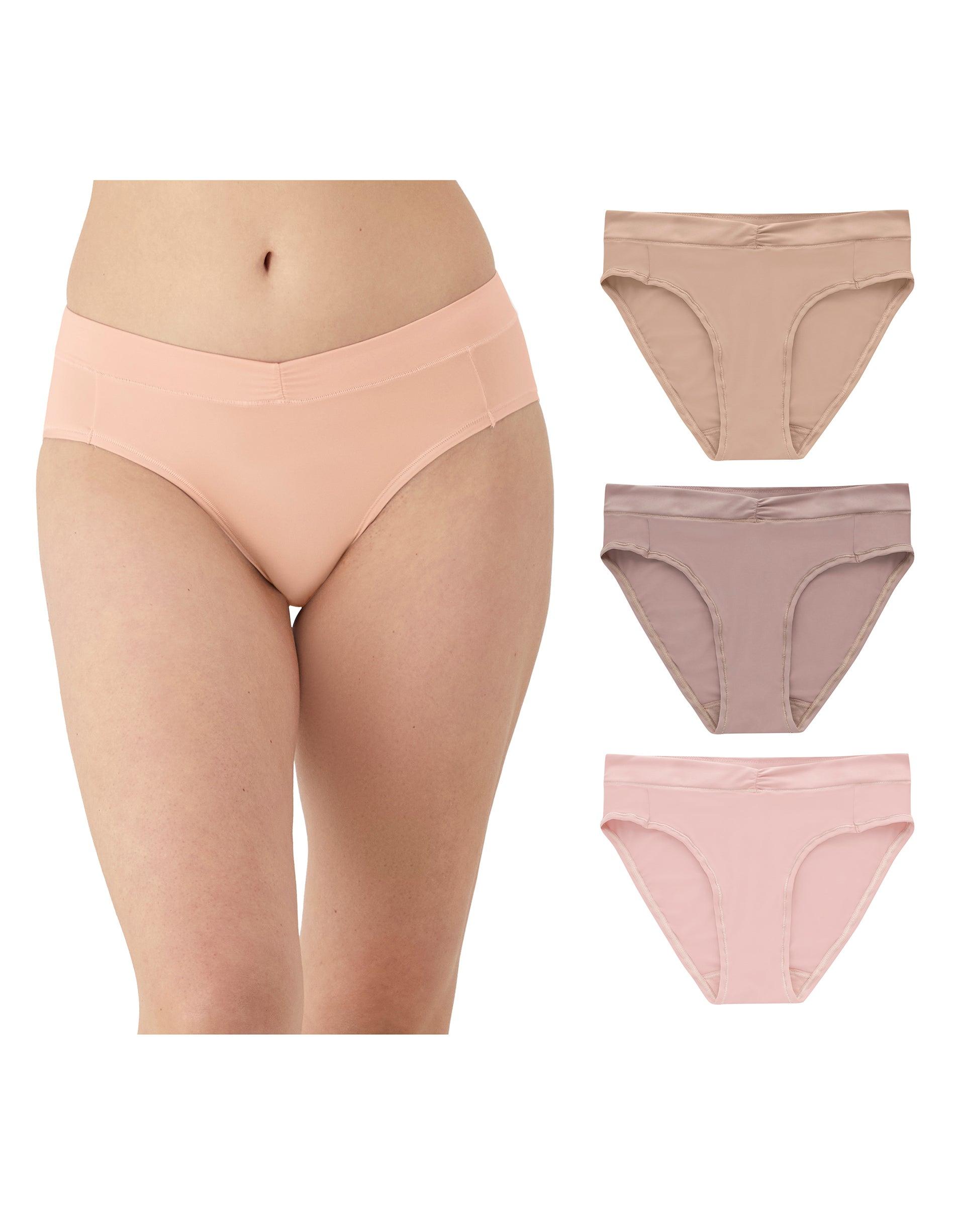 maidenform everyday luxe stretch micro high leg, 3-pack almond/evening blush/pretty blush s women's