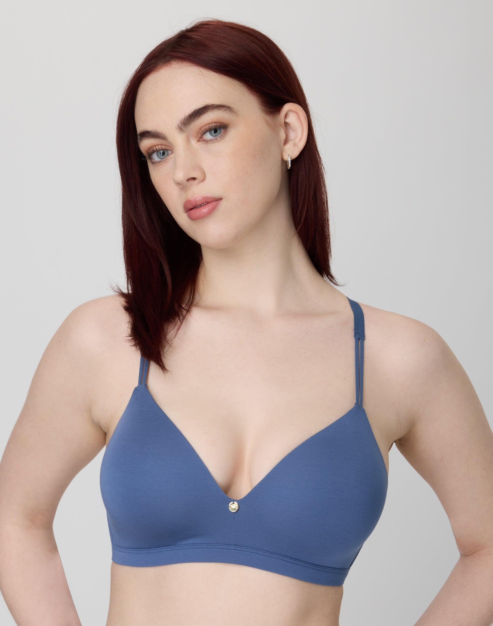 maidenform everyday luxe wireless t-shirt bra dungaree blue 34b women's