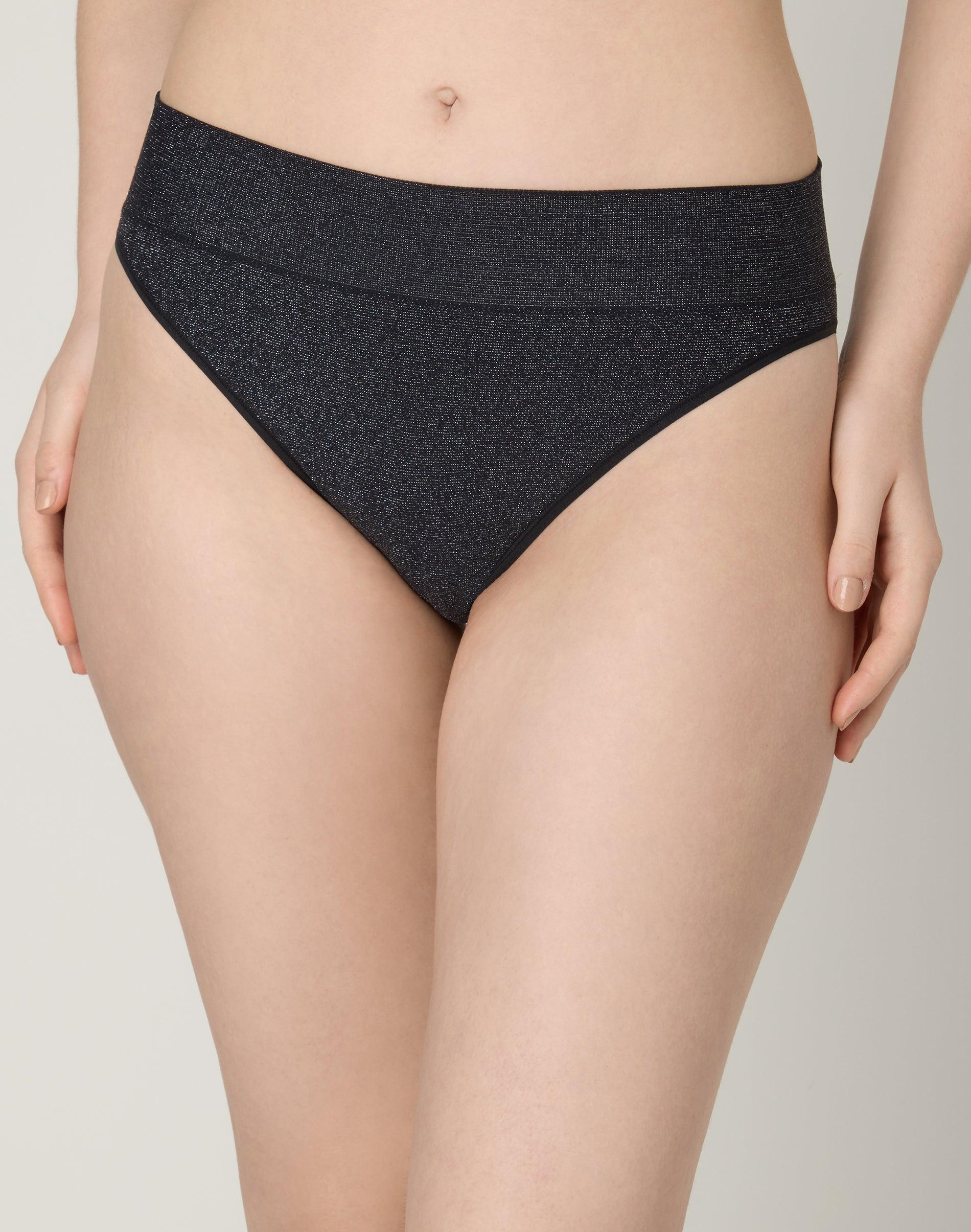 maidenform m seamless high leg bikini black w/ silver s women's