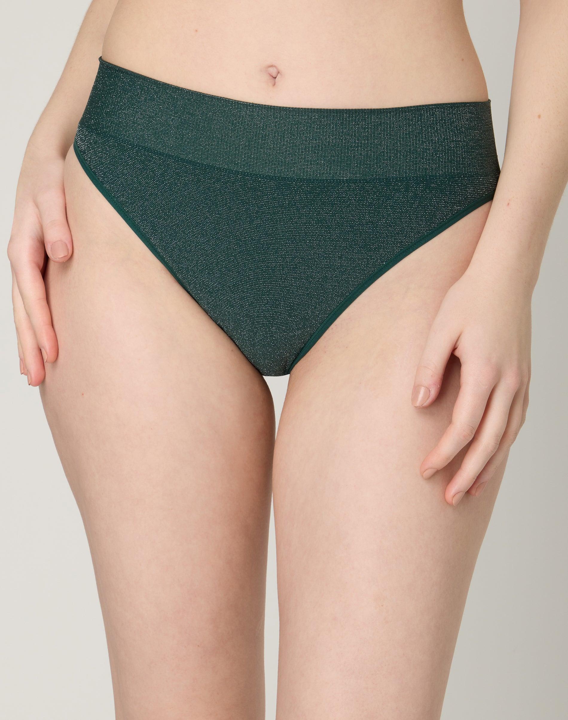 maidenform m seamless high leg bikini fashion green w/ silver s women's