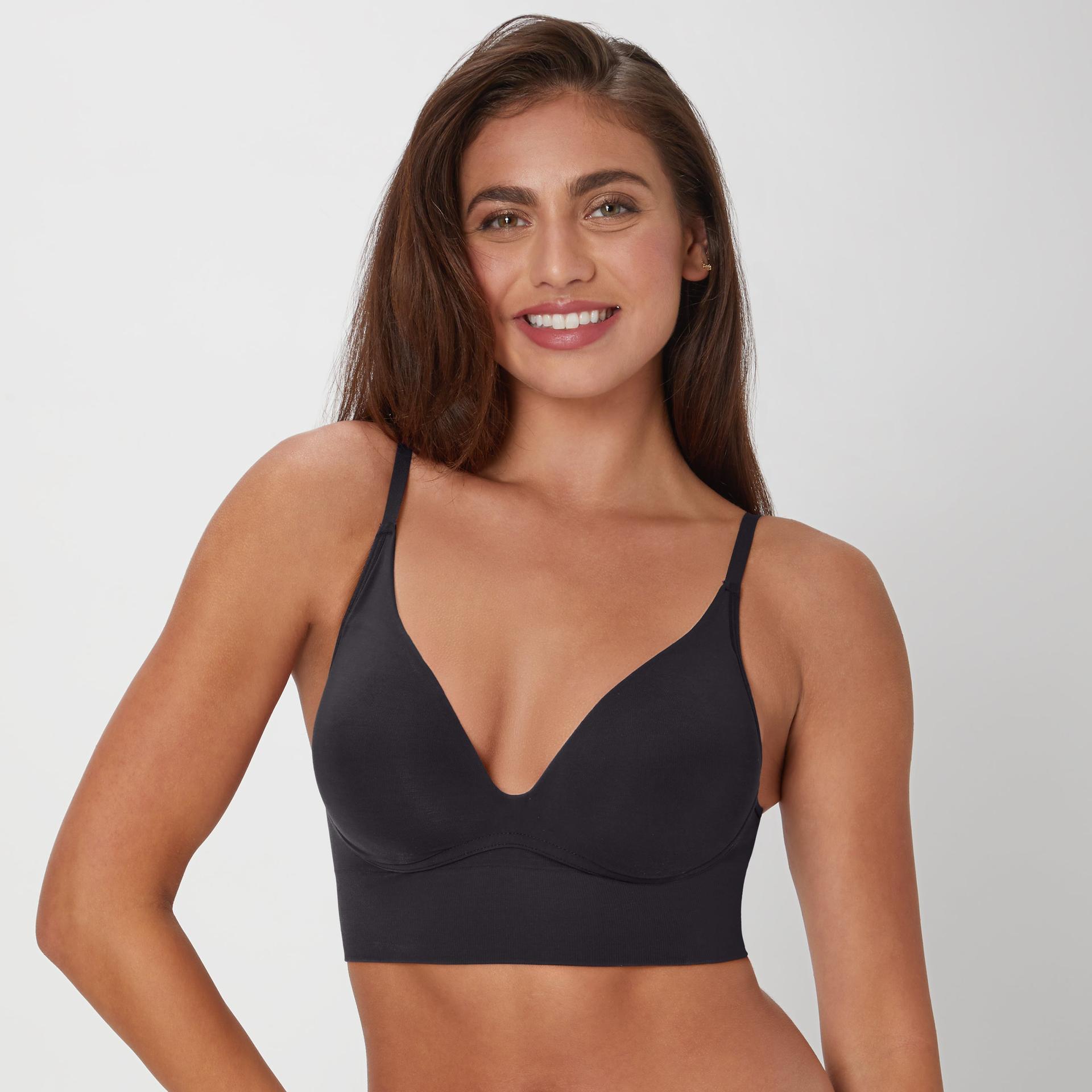 maidenform m seamless push-up bra, convertible longline bralette (plus size available) black s women's