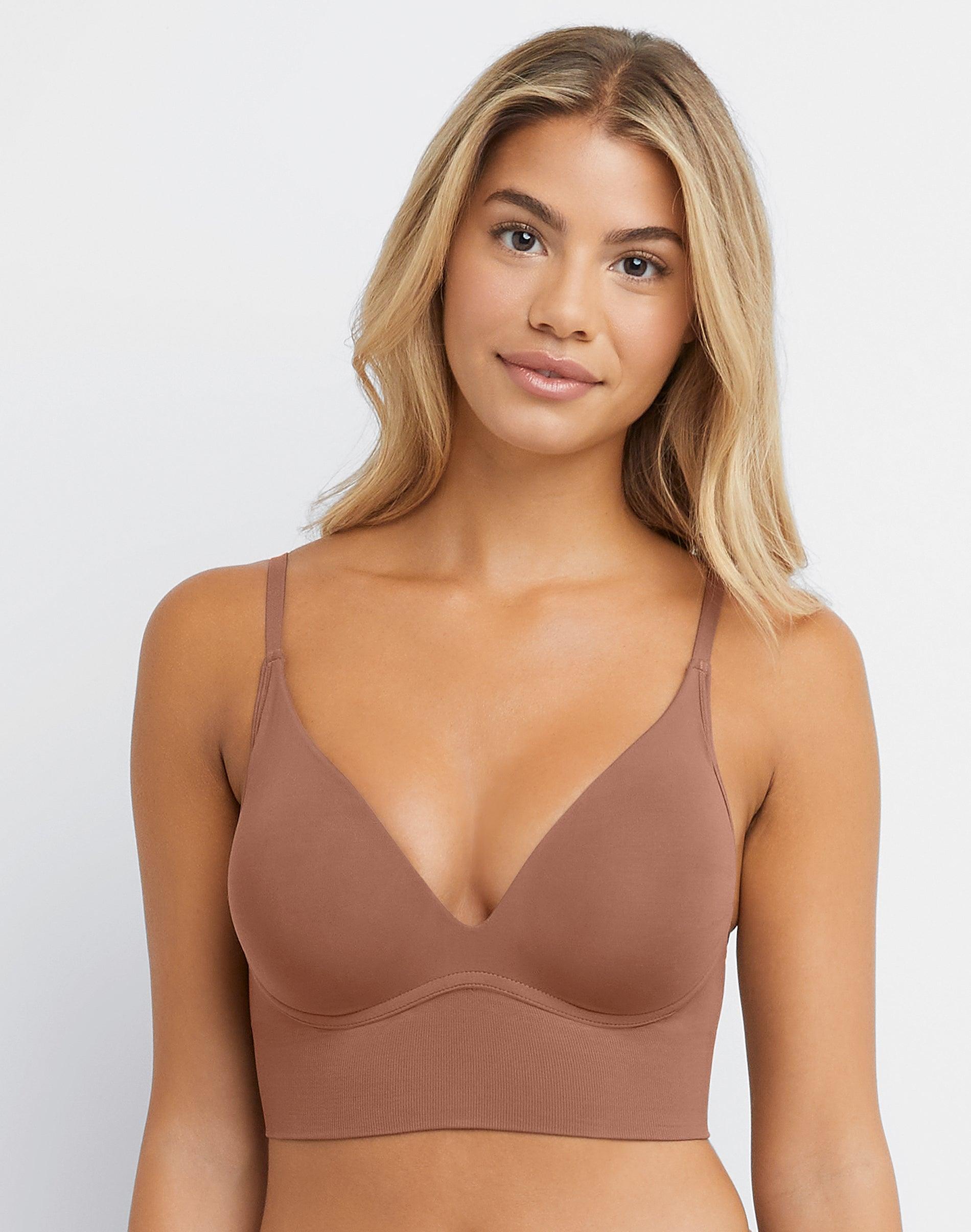 maidenform m seamless push-up bra, convertible longline bralette (plus size available) bronzed chestnut s women's