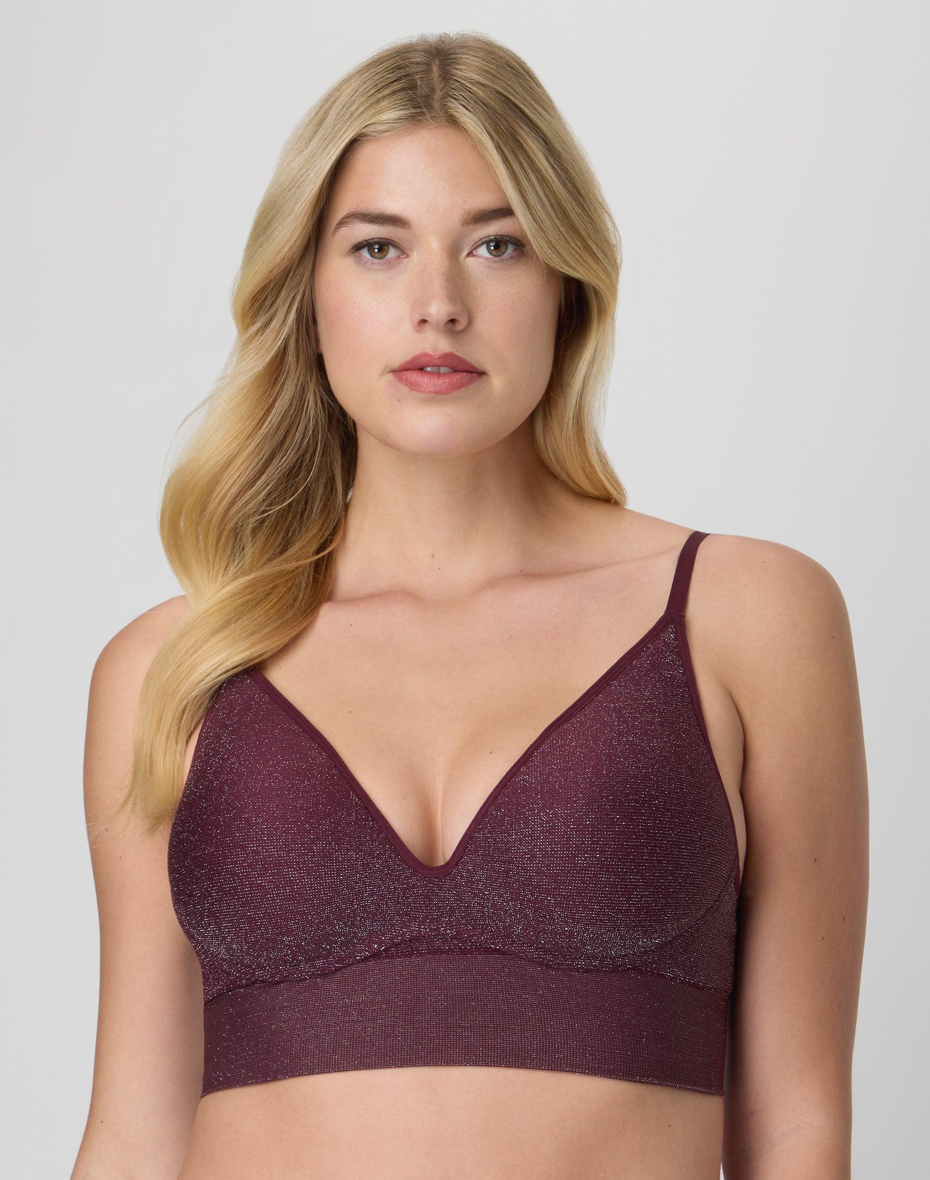 maidenform m seamless push-up bra, convertible longline bralette (plus size available) nightfire red w/ silver s women's