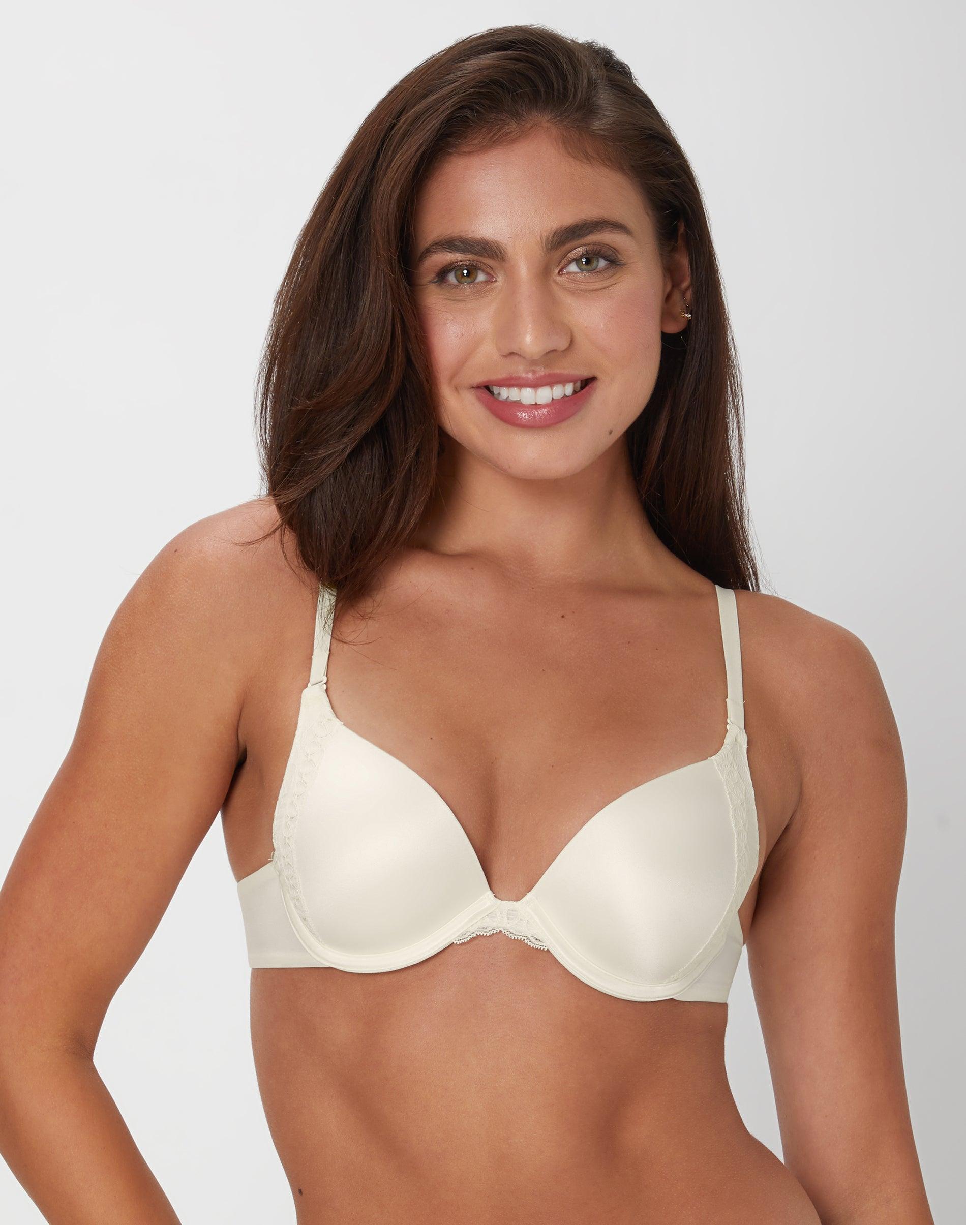 maidenform natural boost demi t-shirt underwire push-up bra, lace trim pearl 34a women's