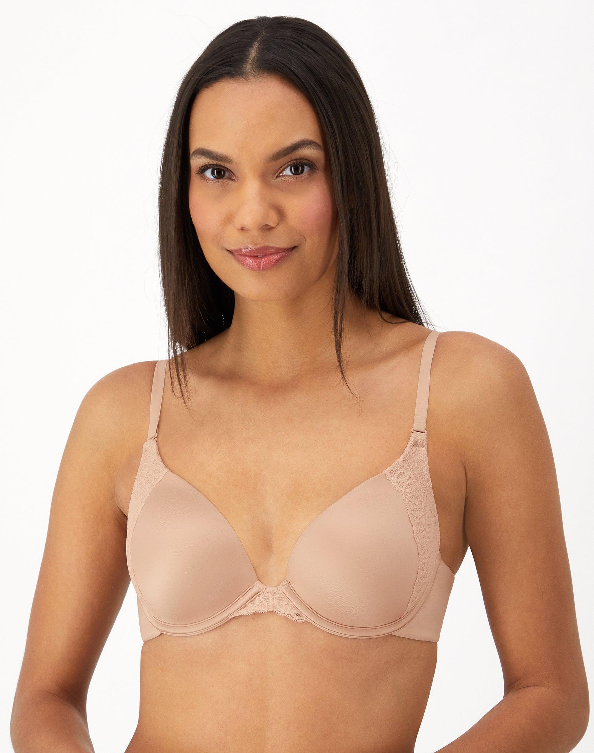 maidenform natural boost demi t-shirt underwire push-up bra, lace trim sandshell 34a women's