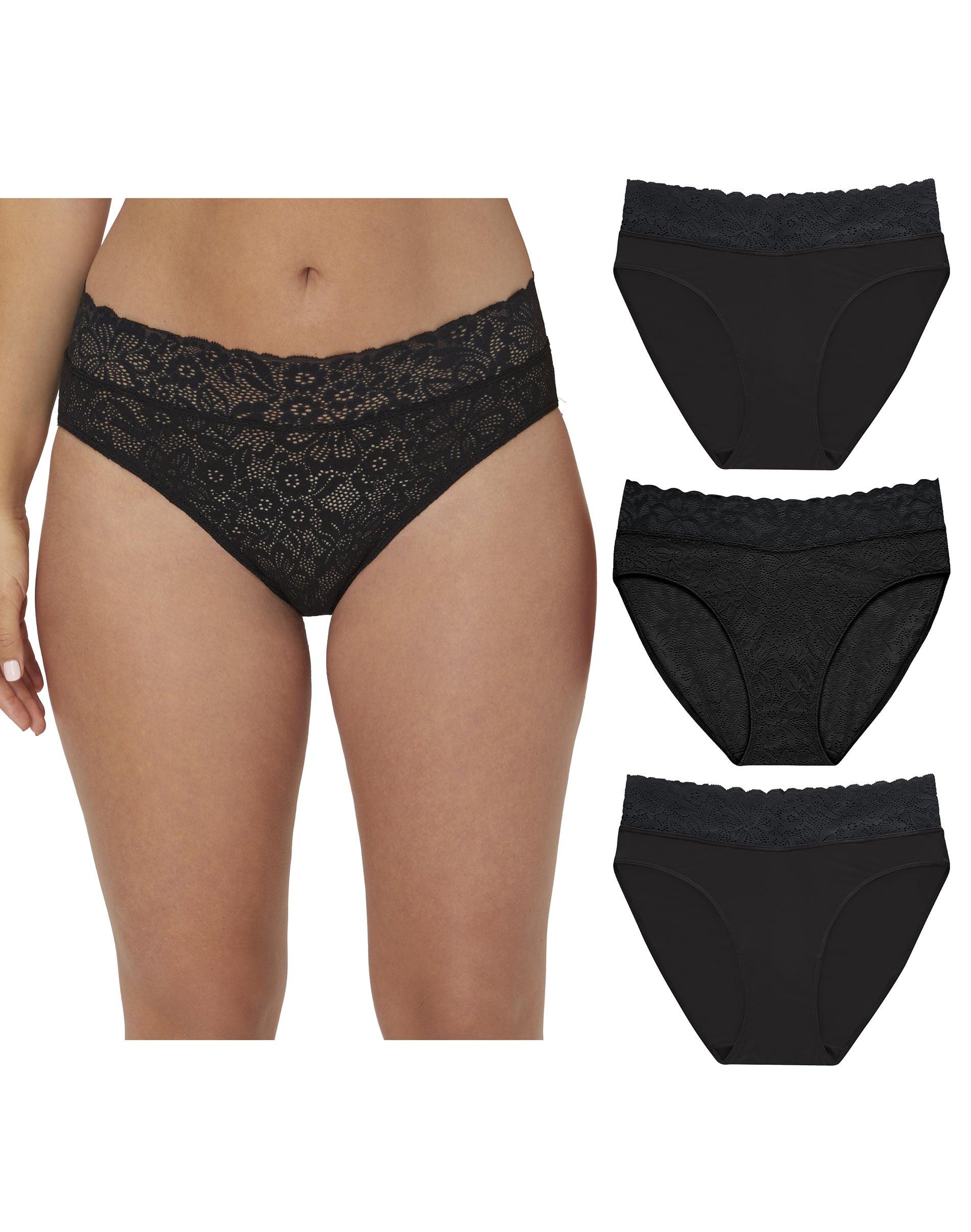 maidenform perfect fit stretch lace high leg underwear, 3-pack black/black/black s women's