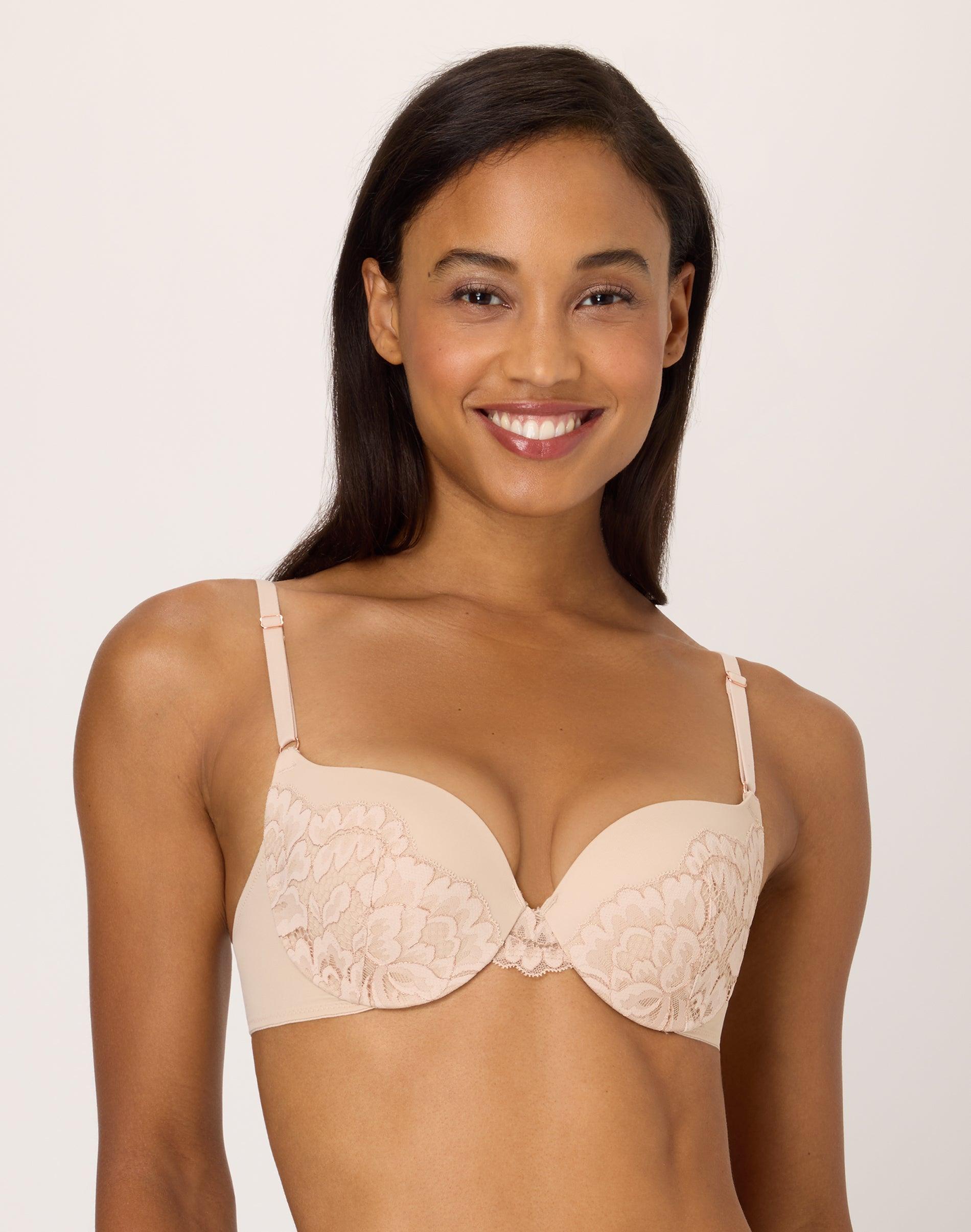 maidenform push up & in underwire push-up bra almond w/ rose gold 32a women's