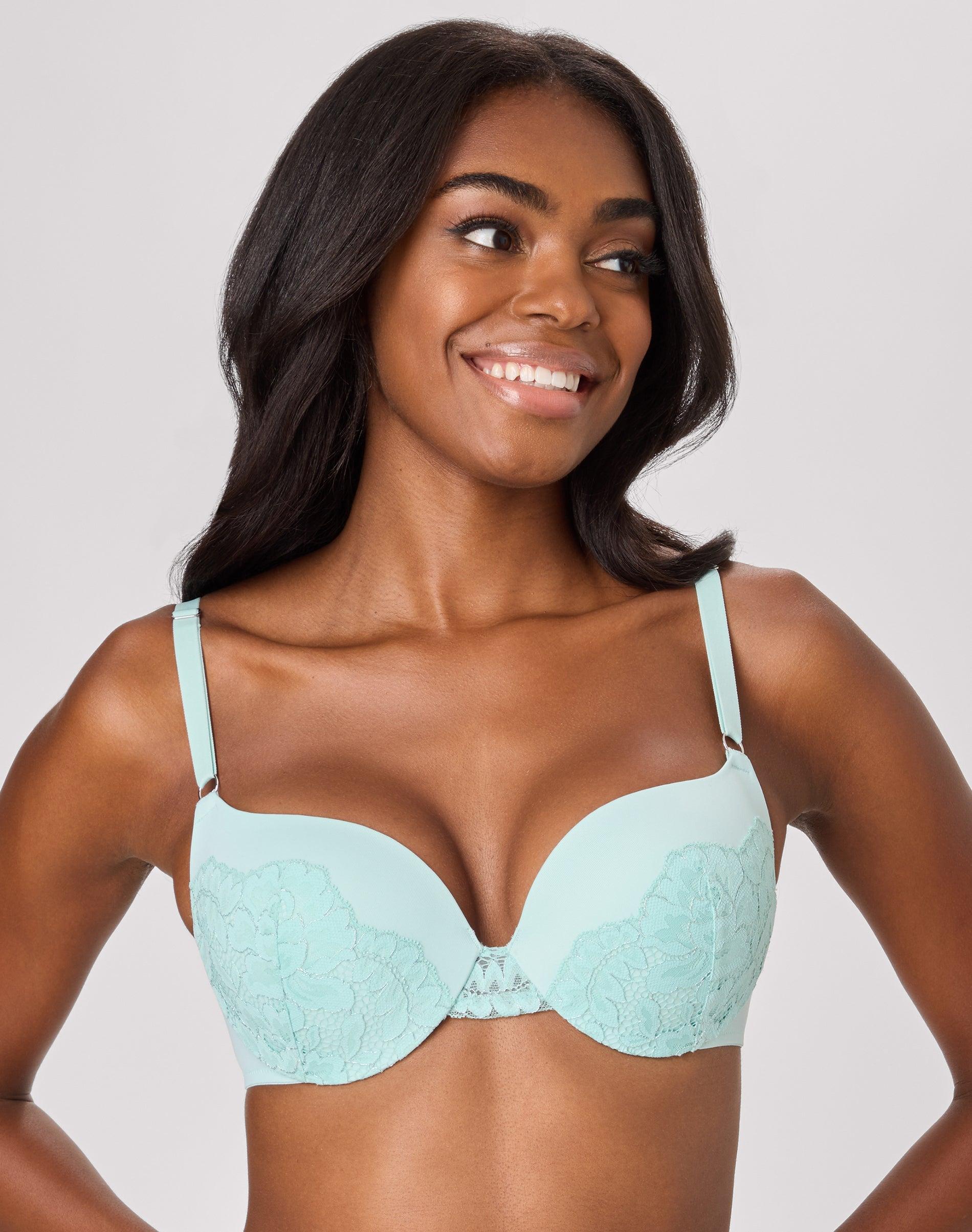 maidenform push up & in underwire push-up bra blue spearmint w/ silver 34b women's