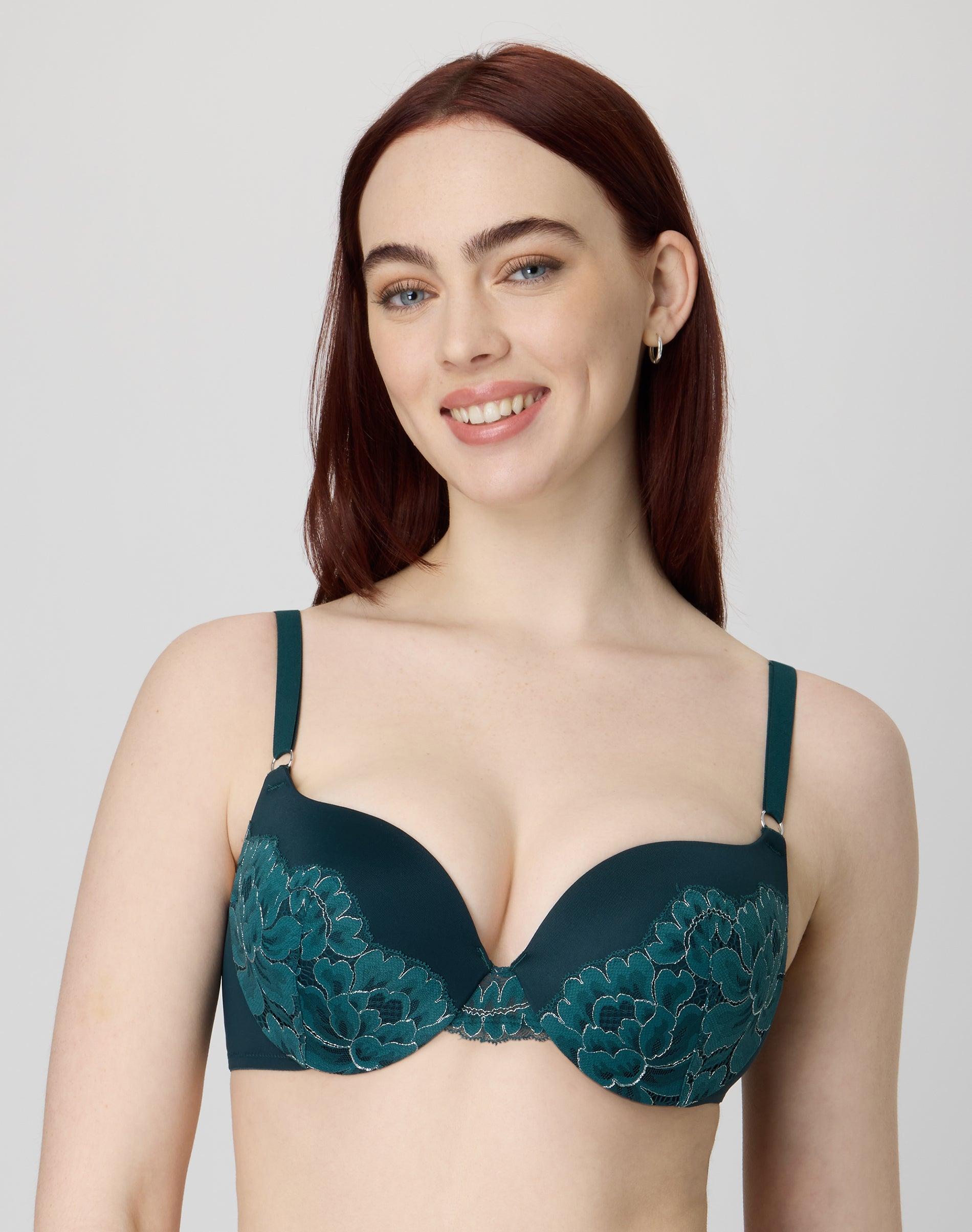 maidenform push up & in underwire push-up bra fashion green w/ silver 38c women's