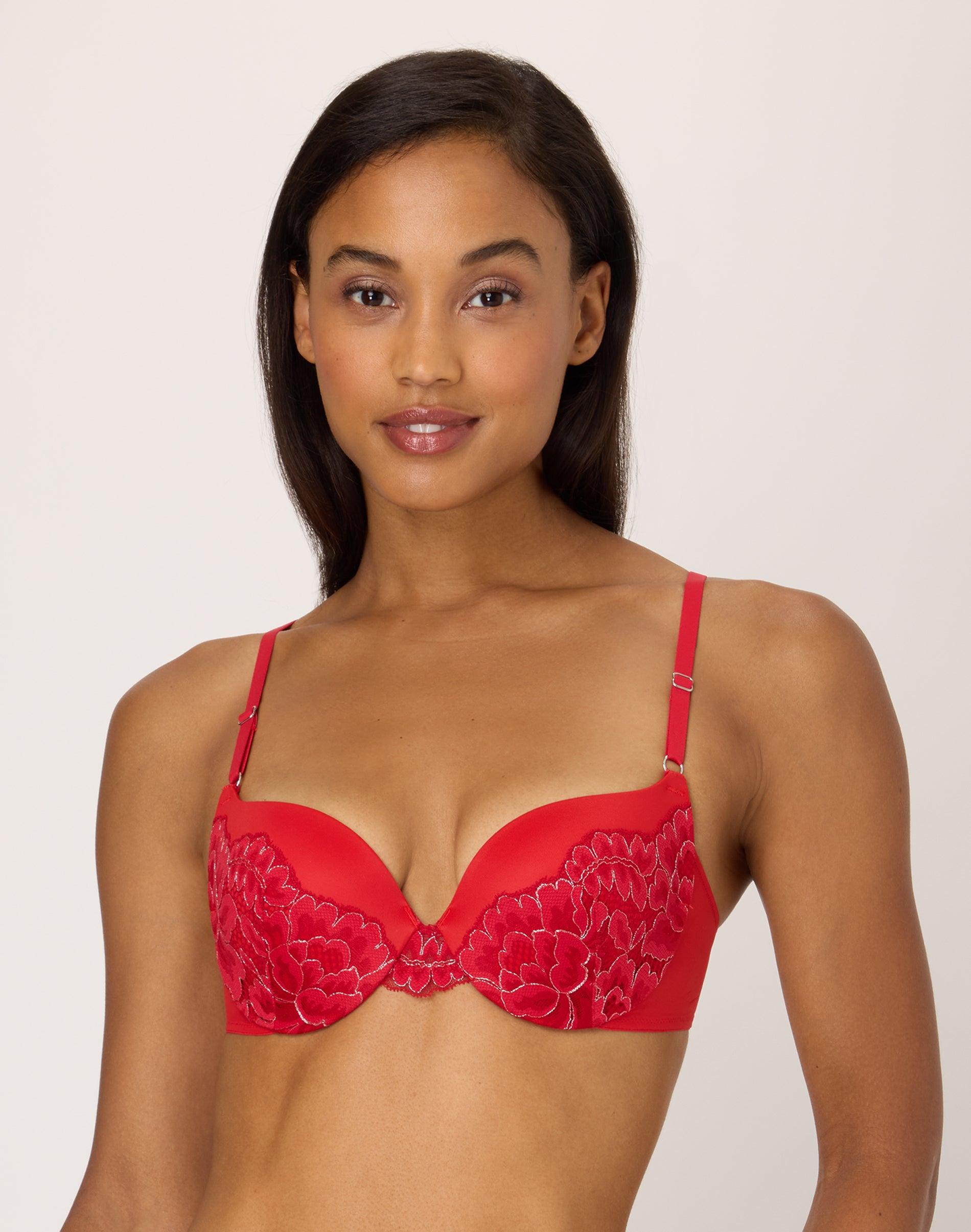 maidenform push up & in underwire push-up bra holly berry red w/ silver 34b women's