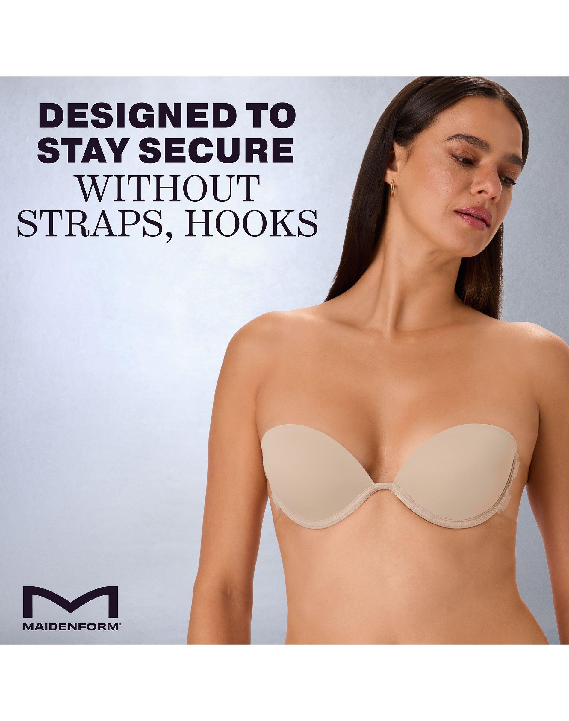 maidenform push-up adhesive bra - wireless & reusable - backless strapless - no-show & smooth almond 2 women's