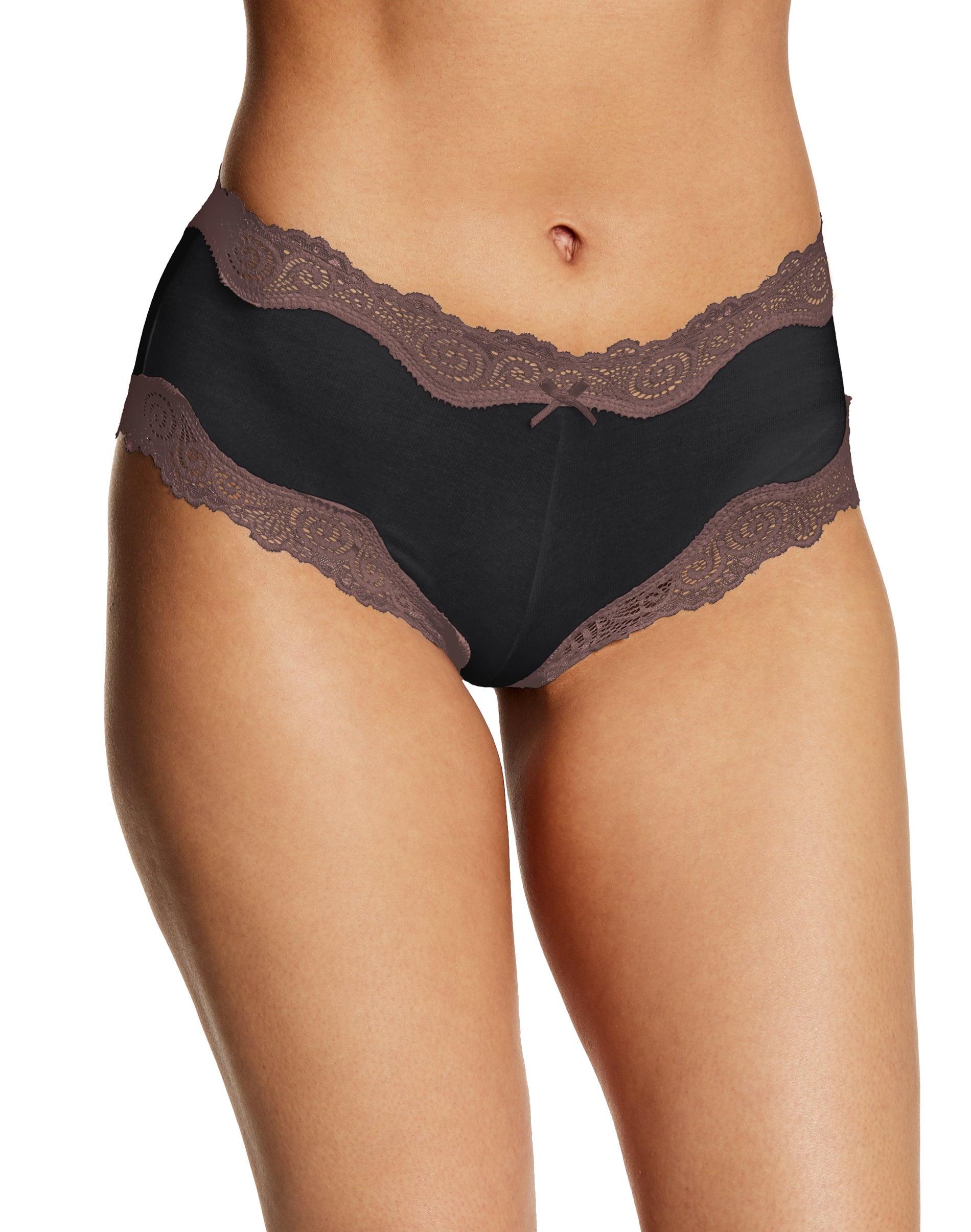 maidenform scalloped lace trim cheeky hipster underwear black/rum raisin 5 women's