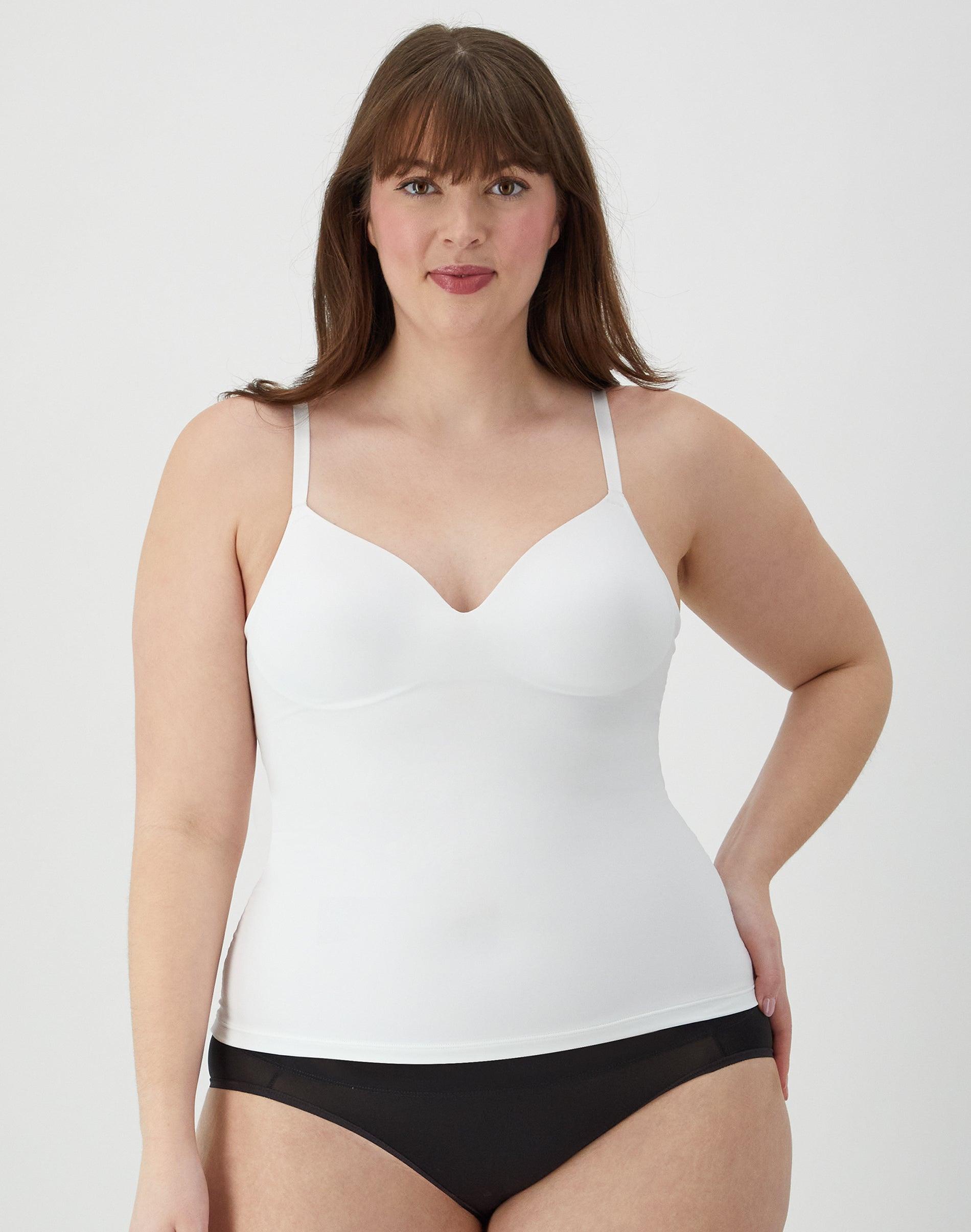 maidenform tummy control shapewear cami tank top, built-in bra white l women's