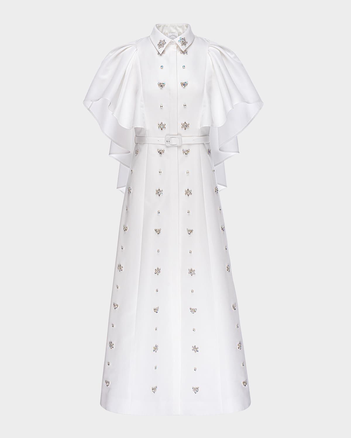 maira crystal flutter-sleeve midi shirtdress