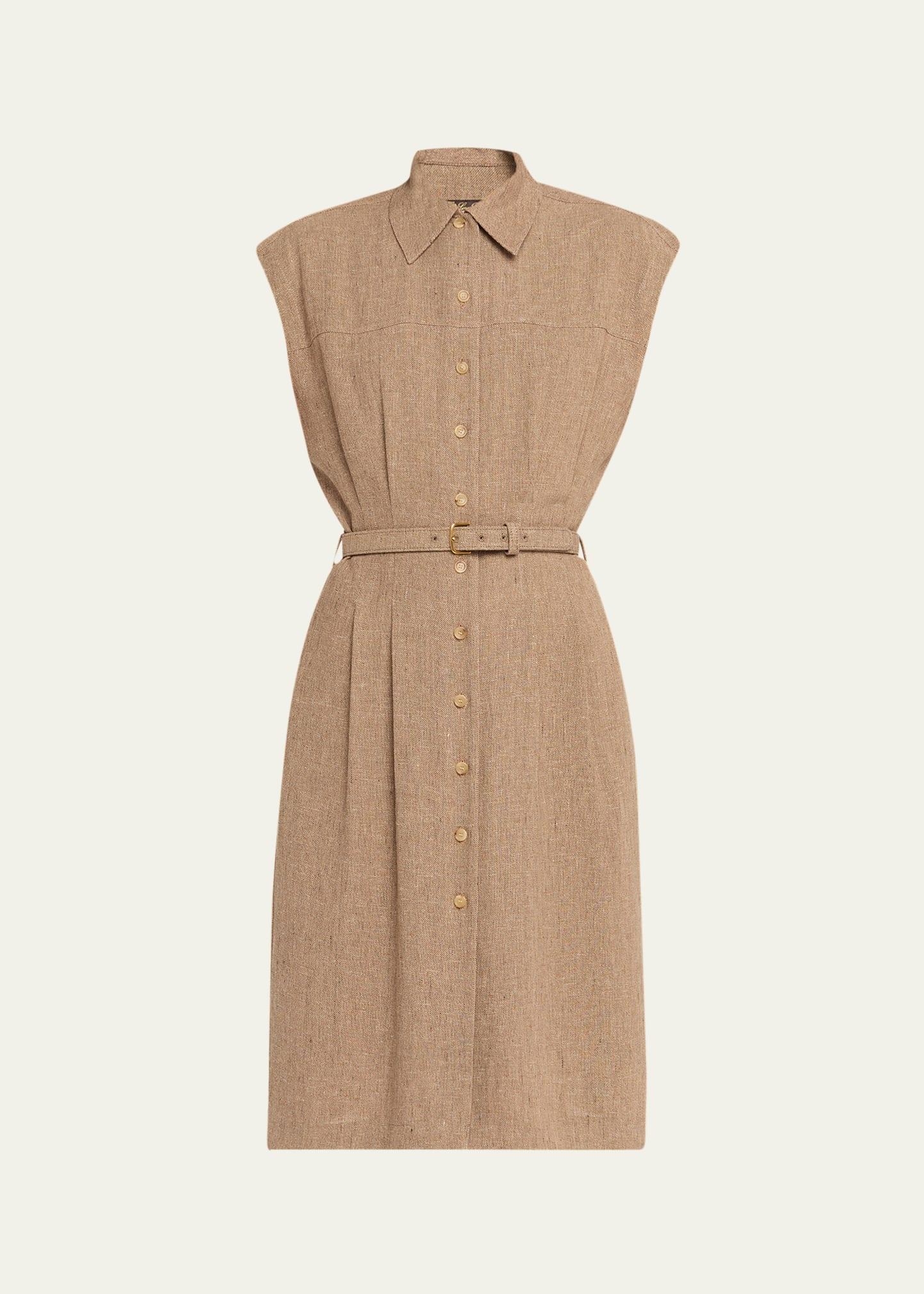 maise belted woven linen shirtdress