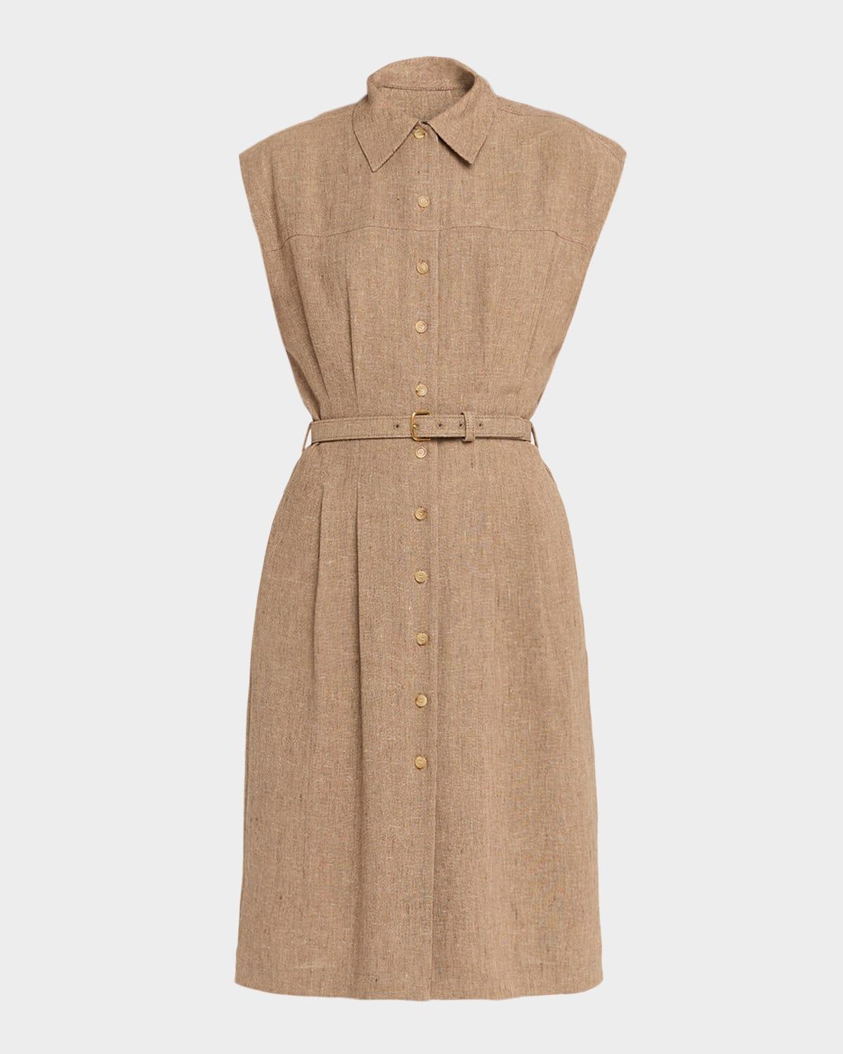 maise belted woven linen shirtdress