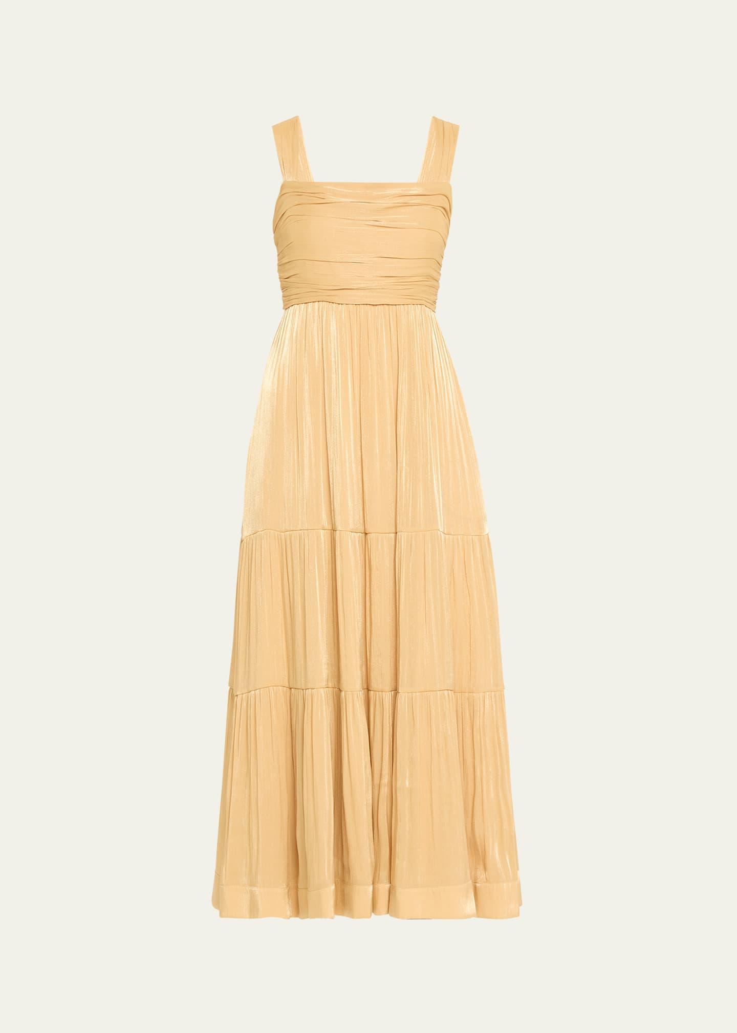 maisie tiered metallic shimmer maxi dress