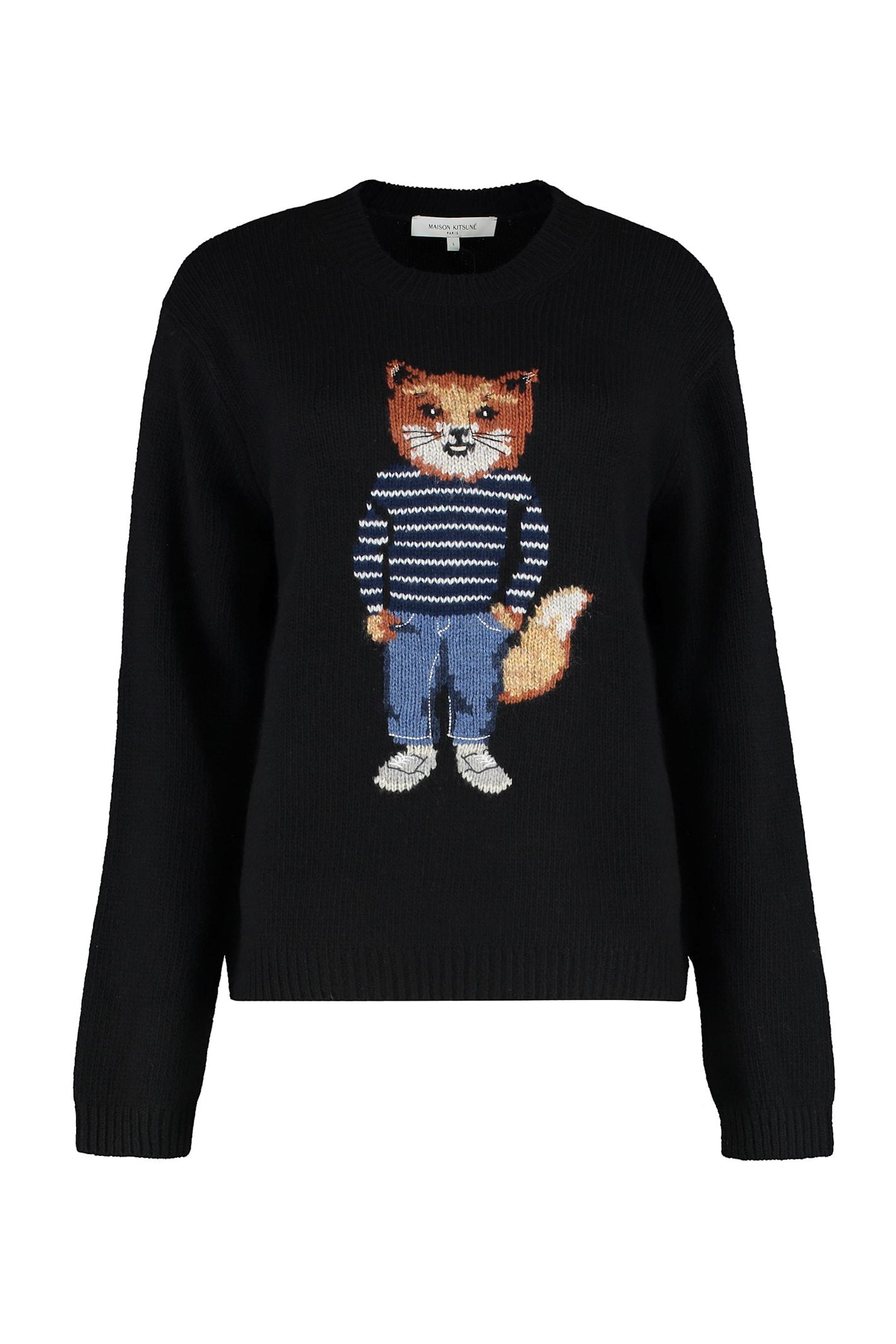 maison kitsuné crew neck sweater in merino wool