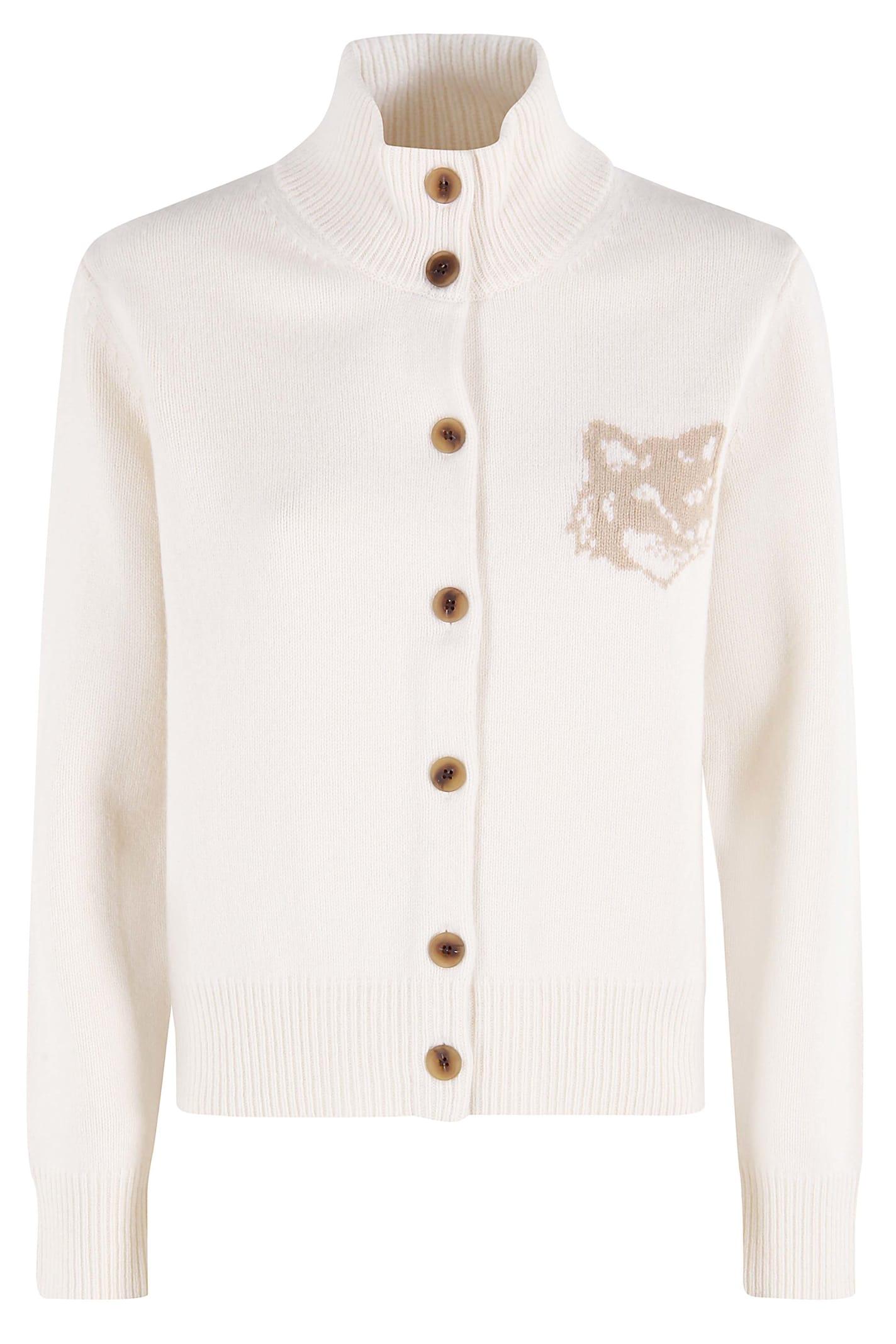 maison kitsuné fox head intarsia merino high neck cardigan