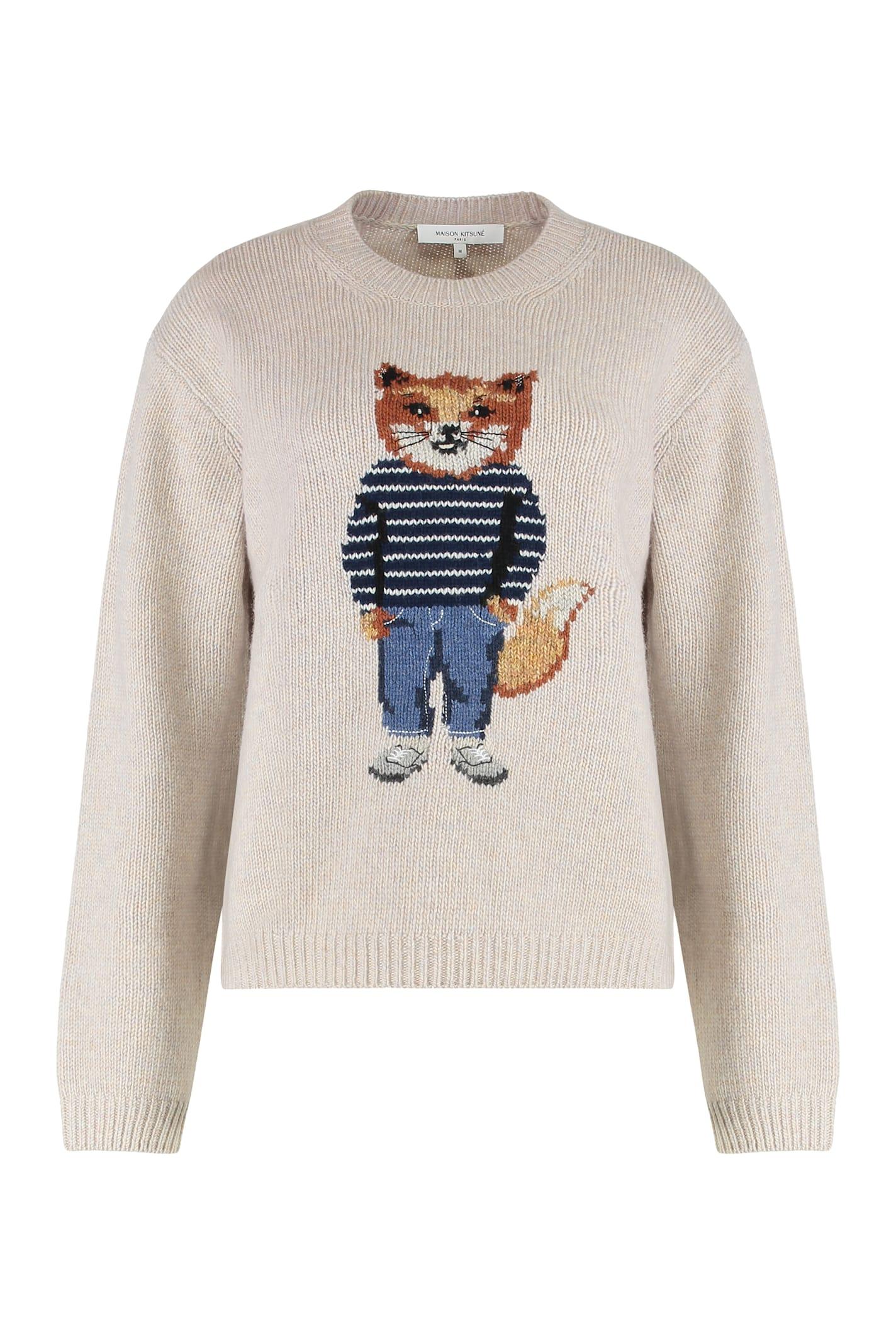 maison kitsuné sweater with round neckline in wool