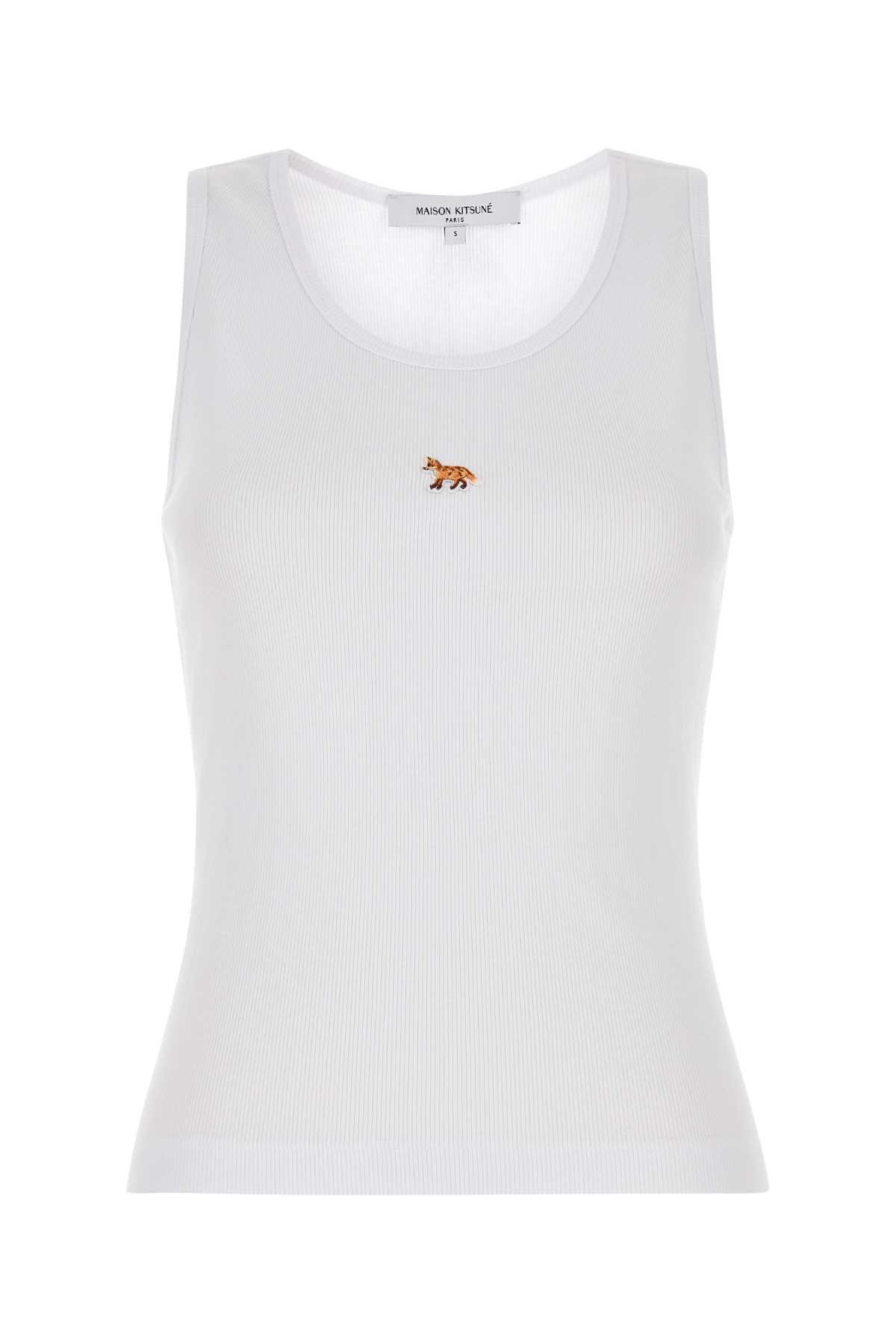 maison kitsuné white cotton tank top