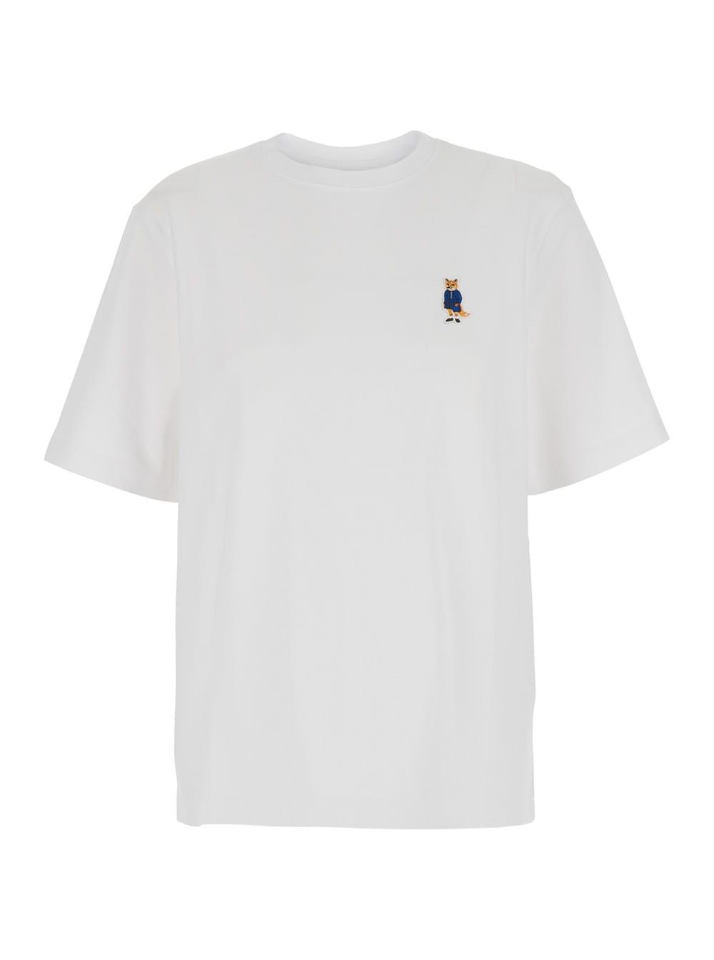 maison kitsuné white t-shirt with fox head patch in cotton woman