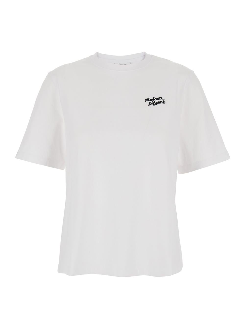 maison kitsuné white t-shirt with logo lettering printed on the front in cotton woman