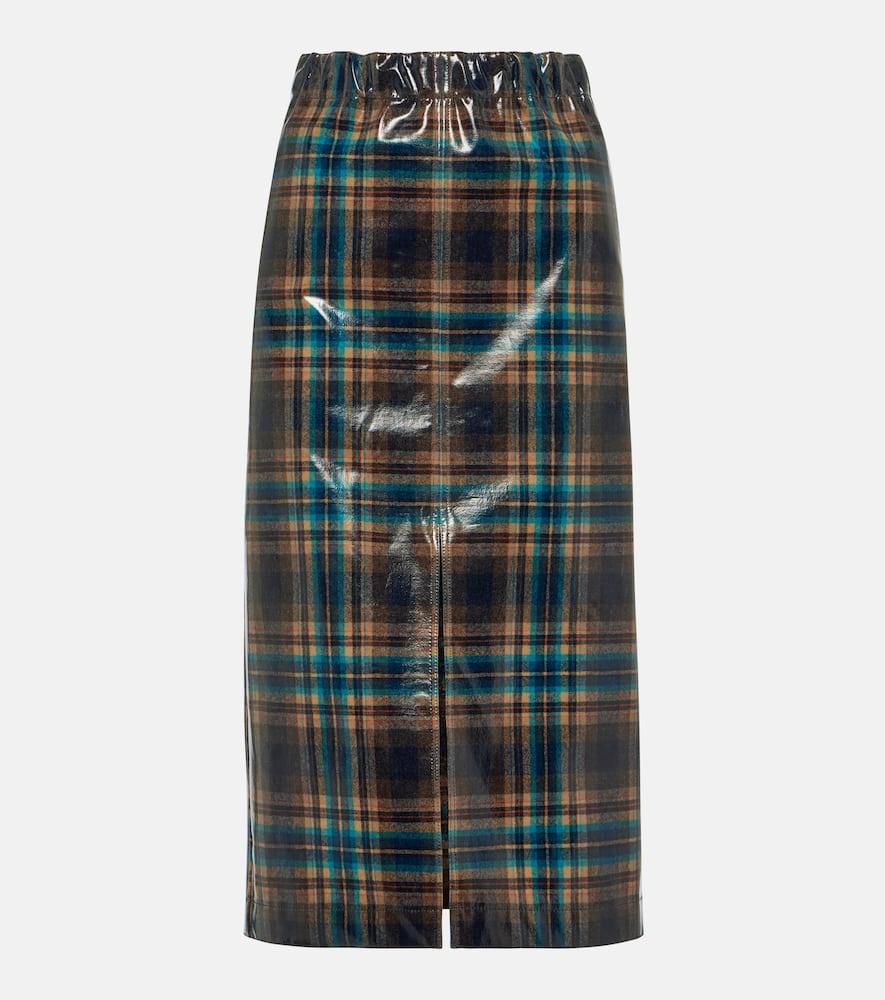 maison margiela checked coated wool midi skirt