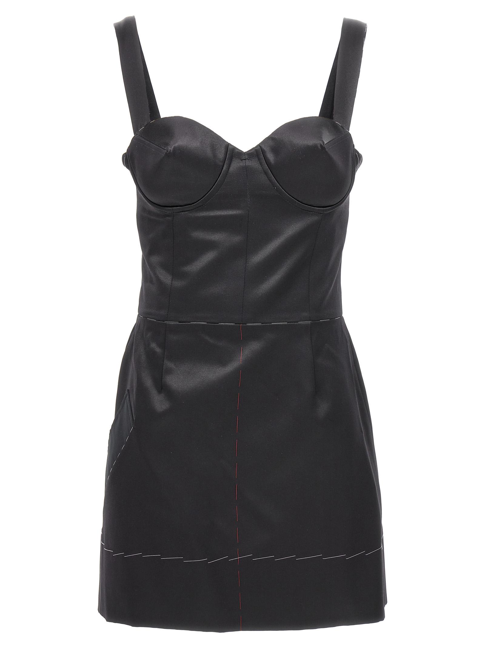 maison margiela contrast stitching corset dress black acetate viscose skirt - women