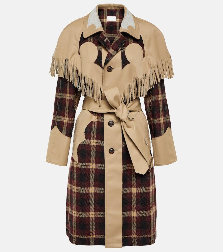 maison margiela fringed checked trench coat