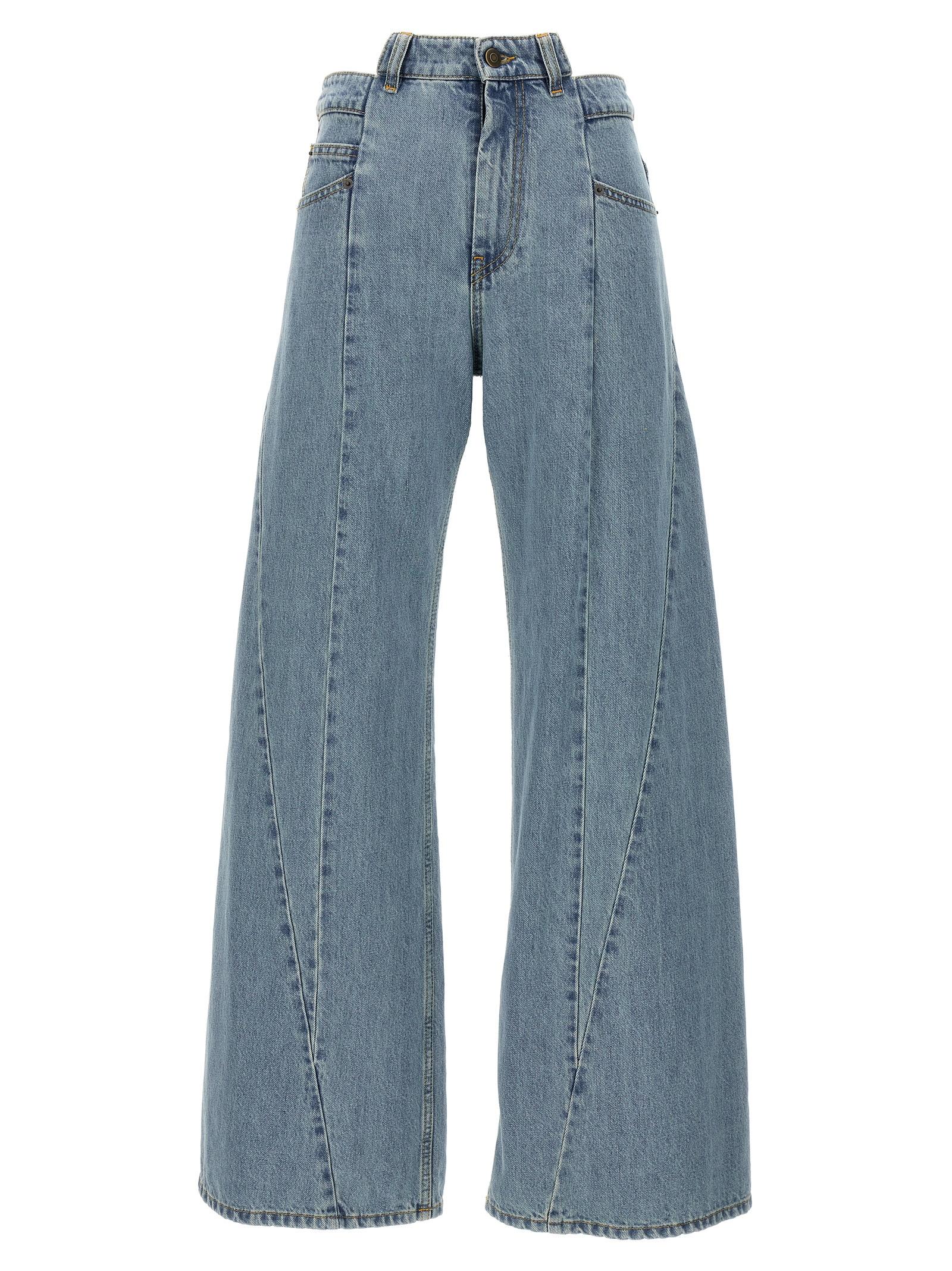 maison margiela jeans asymmetrical waist light blue cotton - women